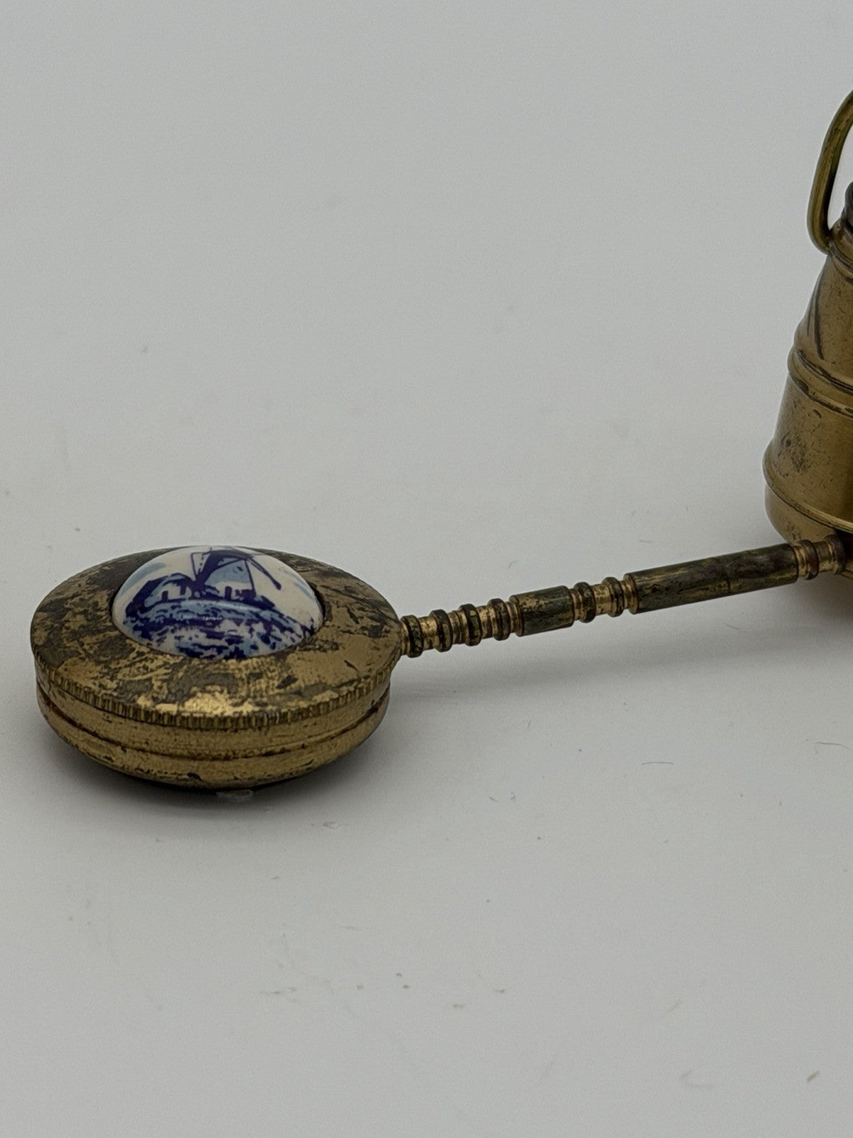 Vintage Brass Dutch Miniatures Dollhouse Holland Enamel Blue Delft 3 Pcs