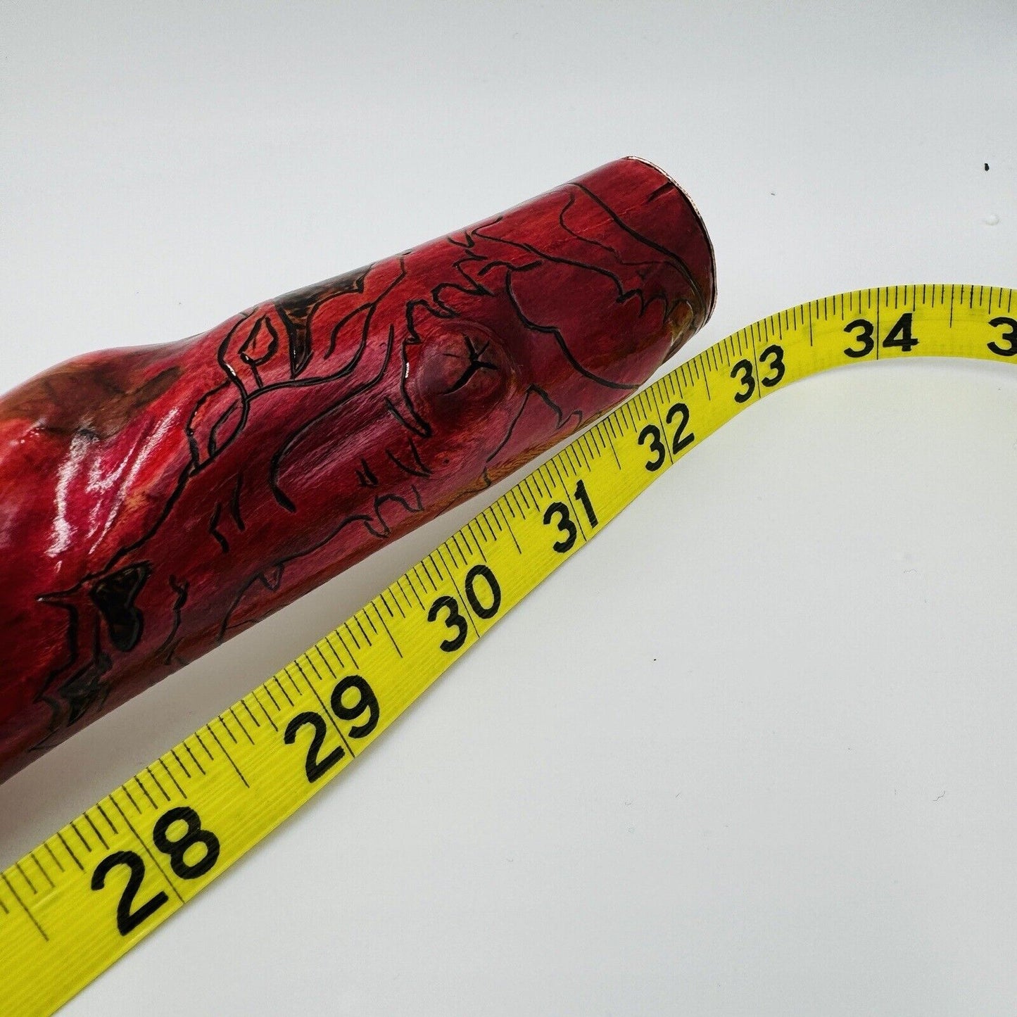 Folk Art Twisted Wood Hand Carved Painted Pink Walking Stick 33in L Vintage