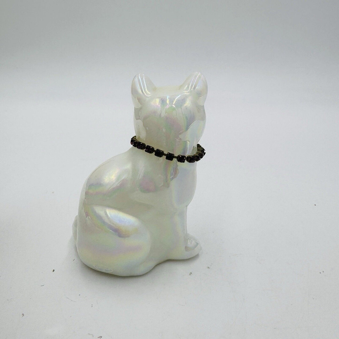 Vintage Fenton Art Glass Birthday Cat Iridescent  Figurine Signed