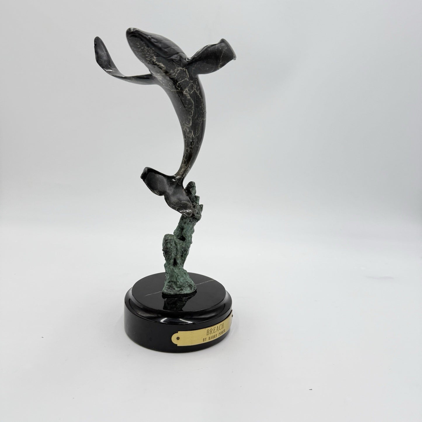 Rare Barry Power Bronze Marble Base Art Sculpture Hunchback Whale Breach” 24/400