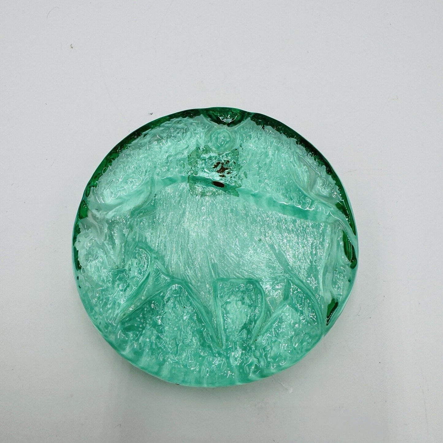 Blenko Art Glass Green Zodiac Taurus Green Paperweight Original Sticker