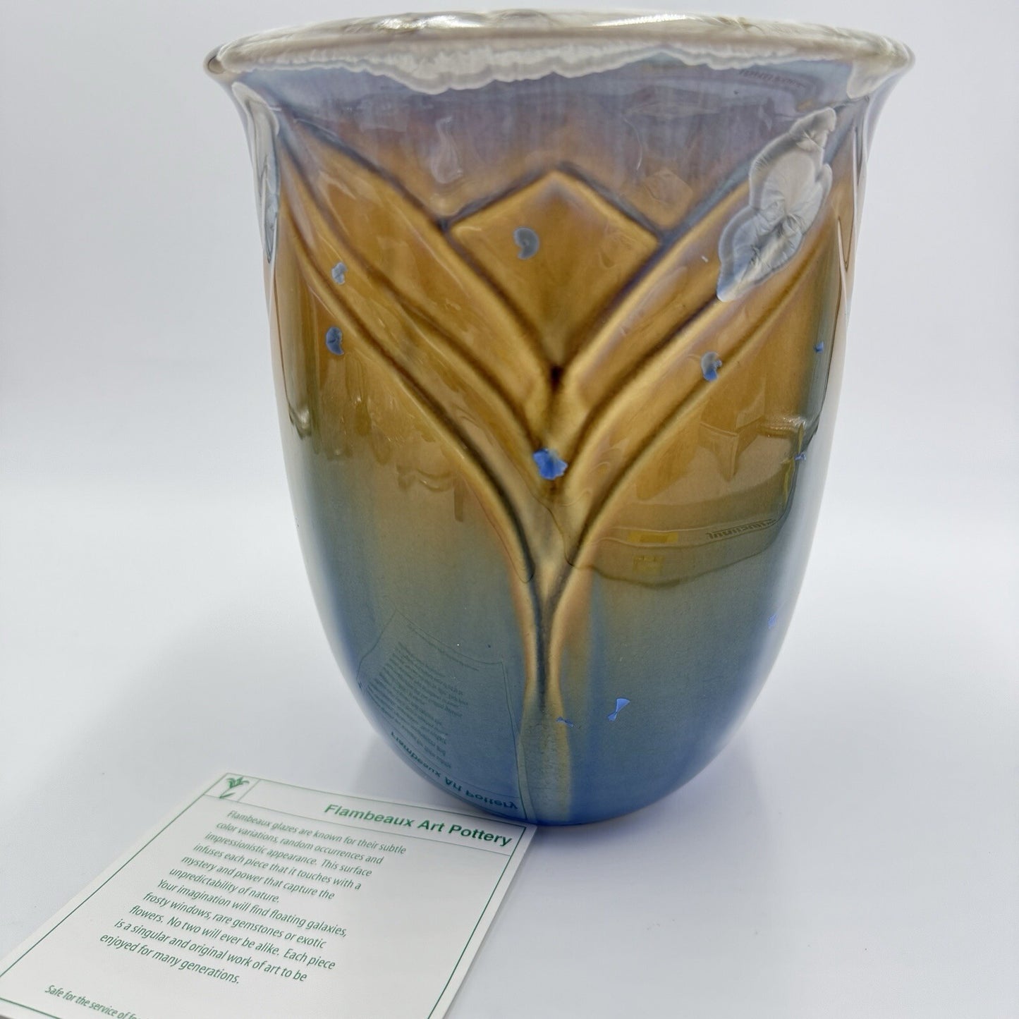 Bill Campbell Studio Art Pottery Blue Mustard Flambeaux Crystalline Vase