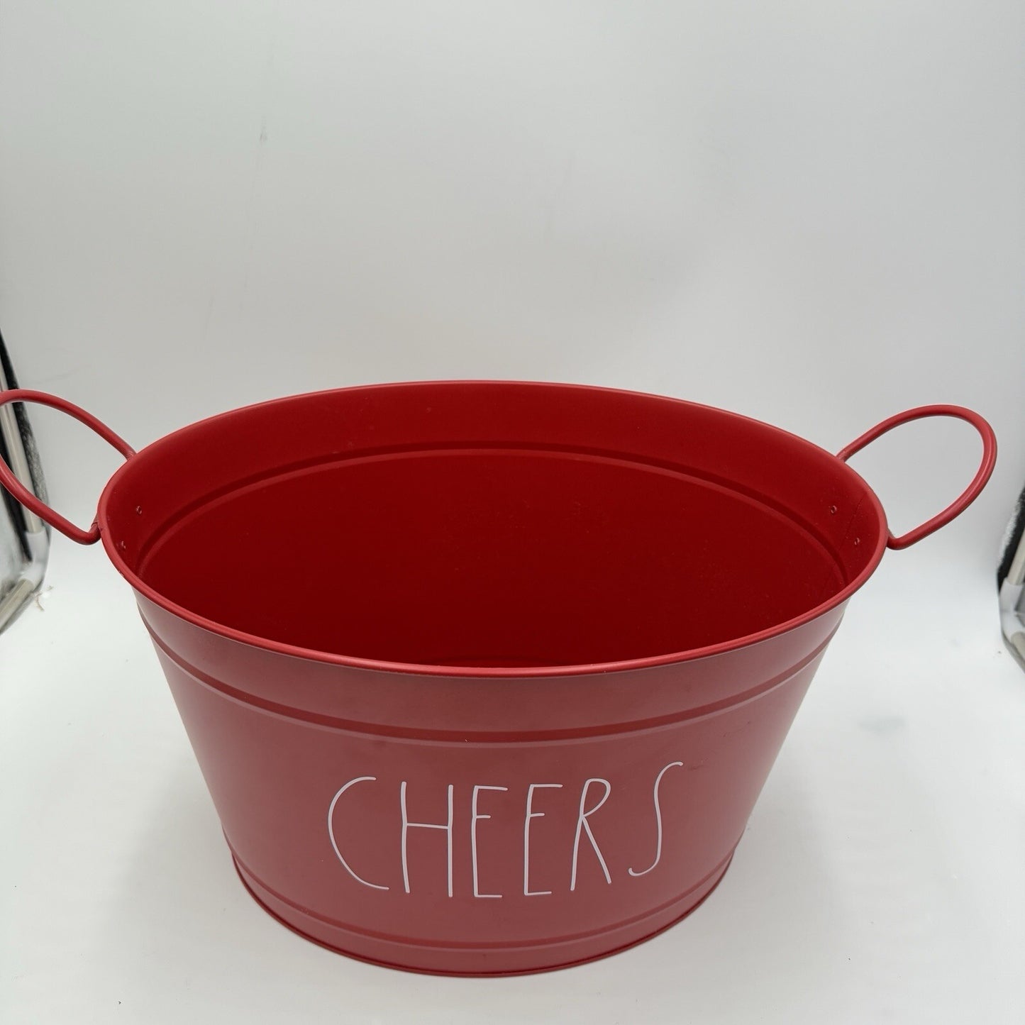 Rae Dunn Holiday Christmas Party Ice Cold Metal Drink Tub Bucket Handles CHEERS