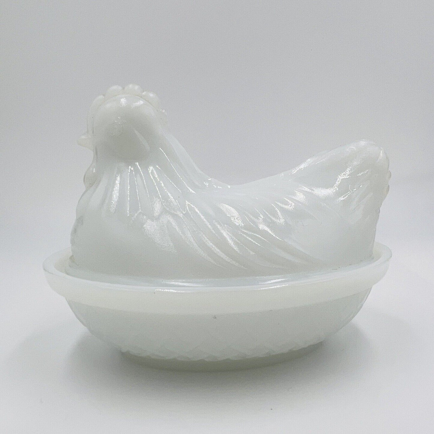 Hazel Atlas  Hen Covered White Milk Glass Nest Covered Dish Vintage Serveware