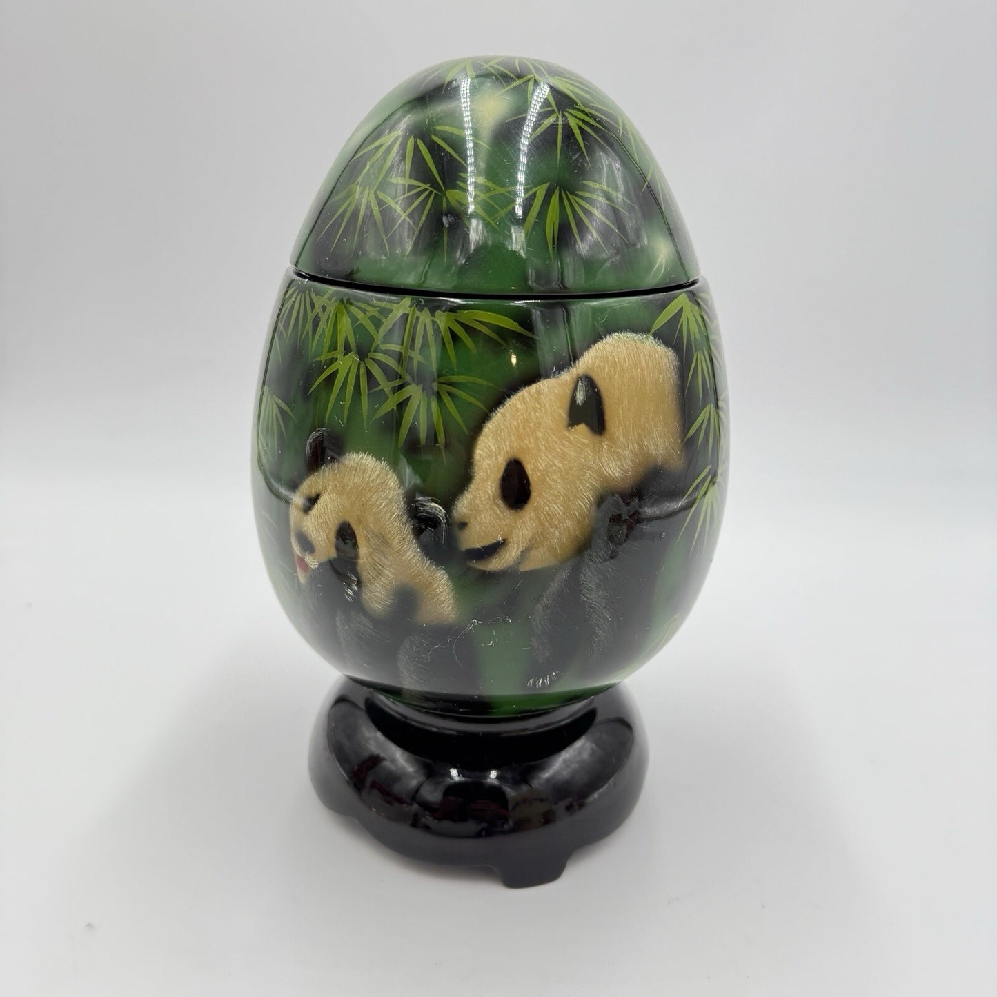 Lacquer Box Panda Bear Vtg wooden hand painted trinket box 7.5"x4" base