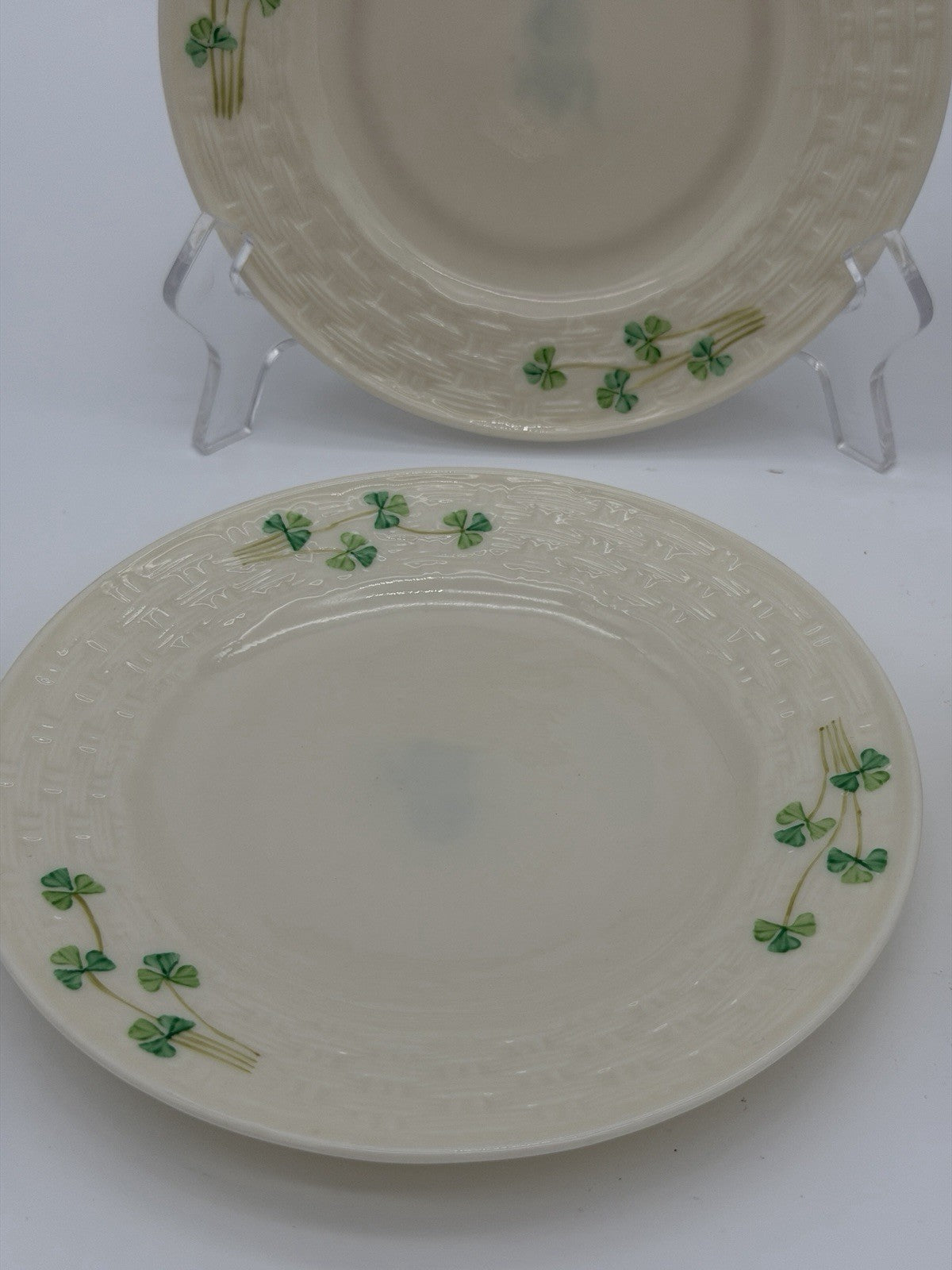 Belleek Ireland Porcelain Shamrock Bread & Butter 1940 Plates 6.5” Set