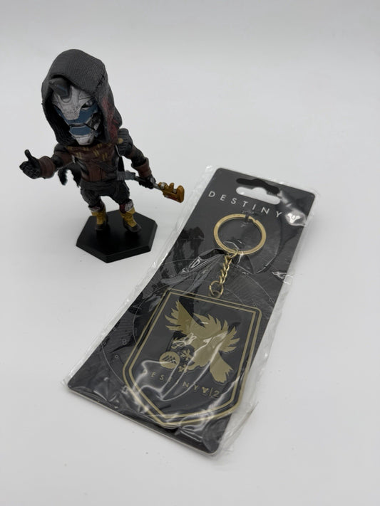 Bungie Destiny 2 Cayde-6 figure & metal class crest keychain Video Game Series