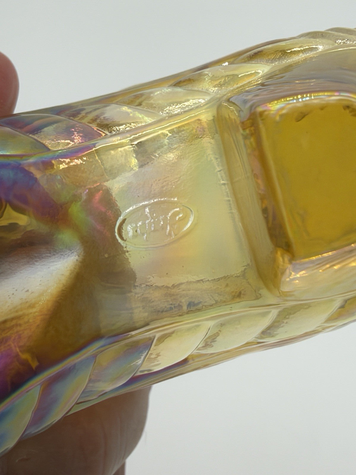 Fenton Art Glass Yellow Iridescent Cougar Cart Slipper Shoe Victorian Figurine