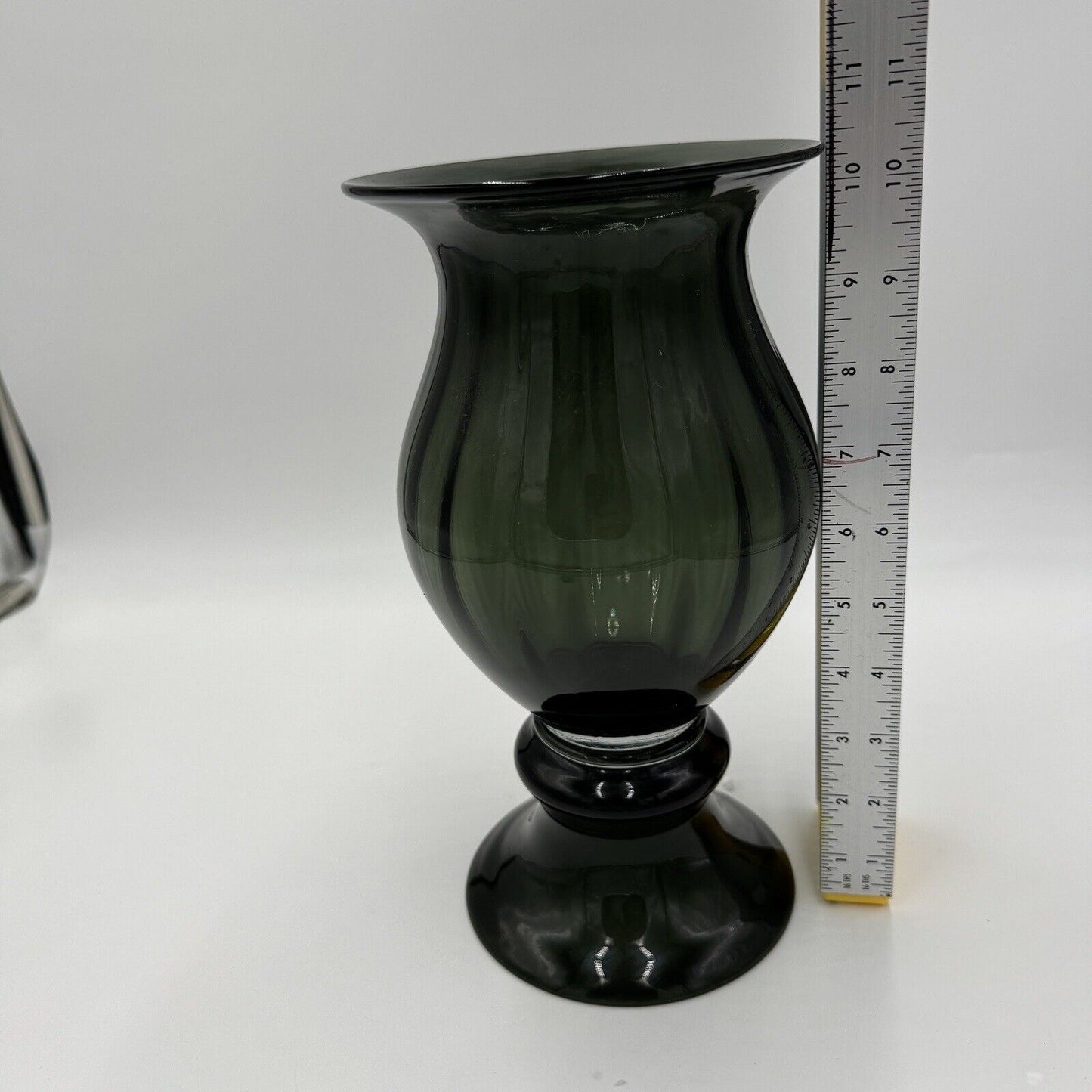 MCM Blenko Style 1957 Charcoal Art Glass Vase Wayne Husted Fooied Base 10 1/2in