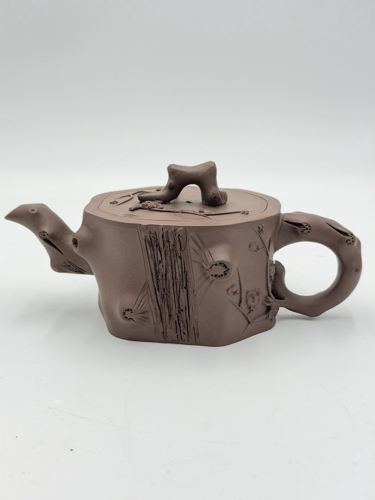 Chinese Yixing Zisha Clay Teapot Art Pottery Carved Tree Trunk Design
