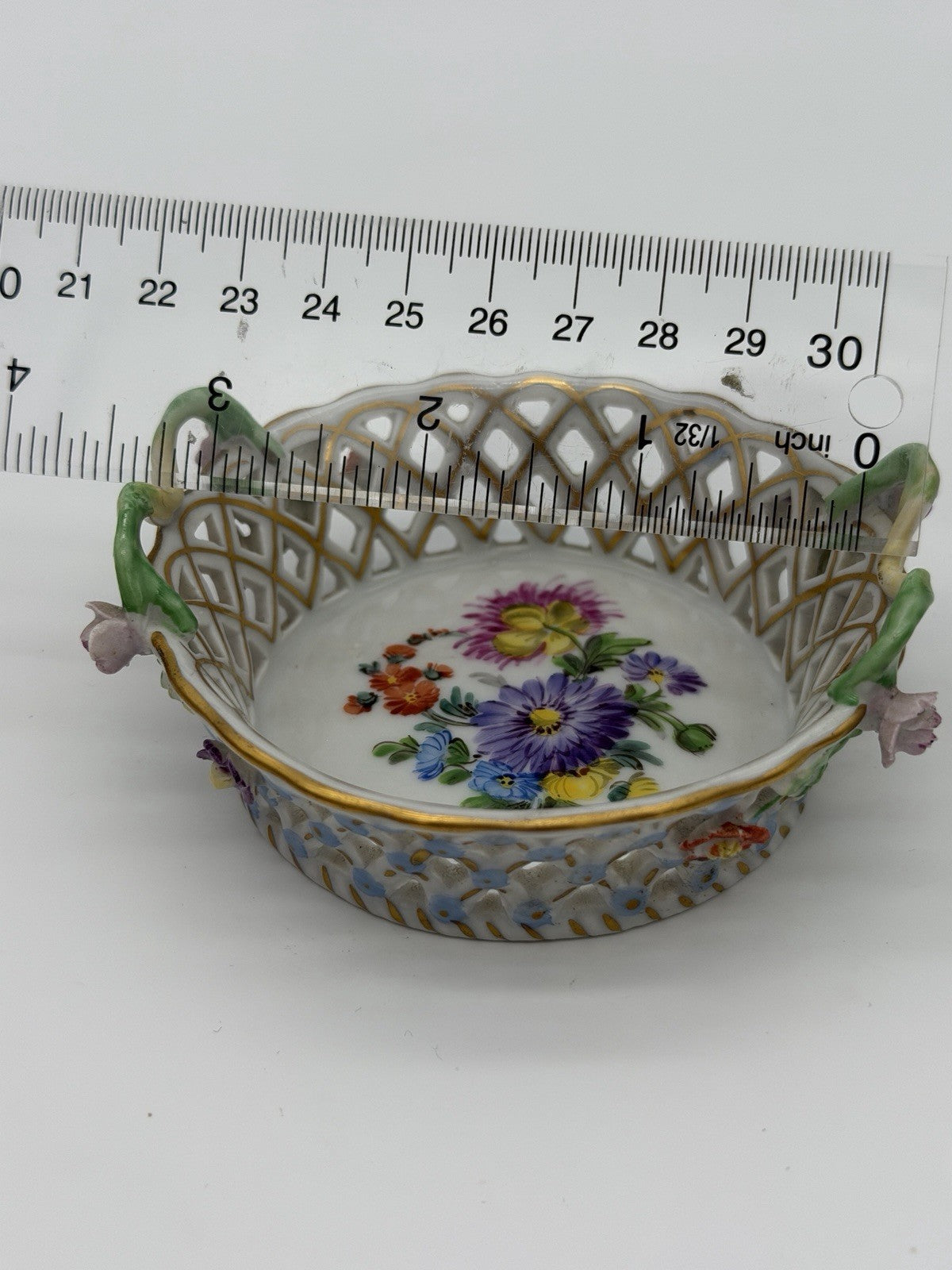 Antique Dresden Carl Thieme Pierced Reticulated Porcelain Floral Basket Dish Min