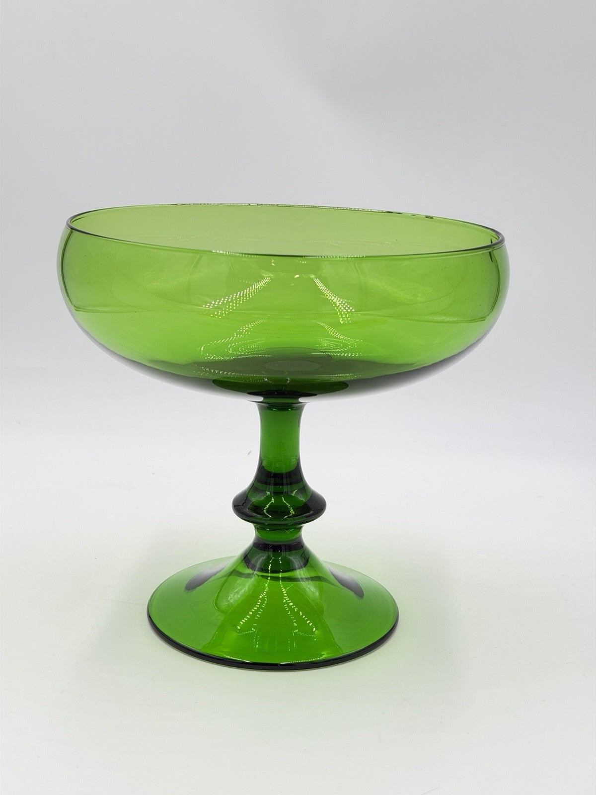 Vintage Empoli Art Glass Italy Green Emerald Compote Footed Bowl Pedestal