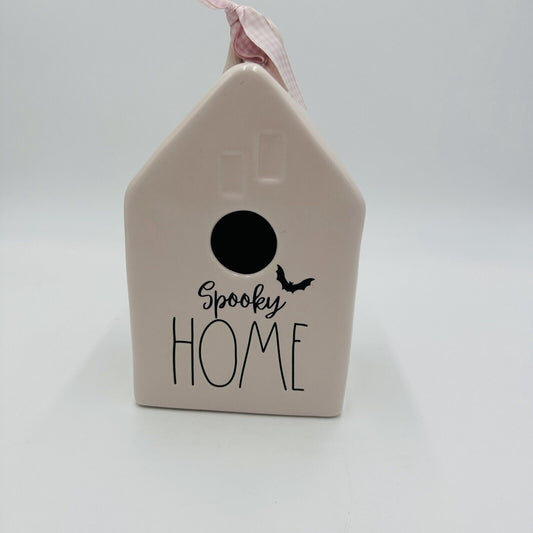 Rae Dunn Spooky Home Ceramic Bird House Bat 8”Halloween Artisan Pink Rare