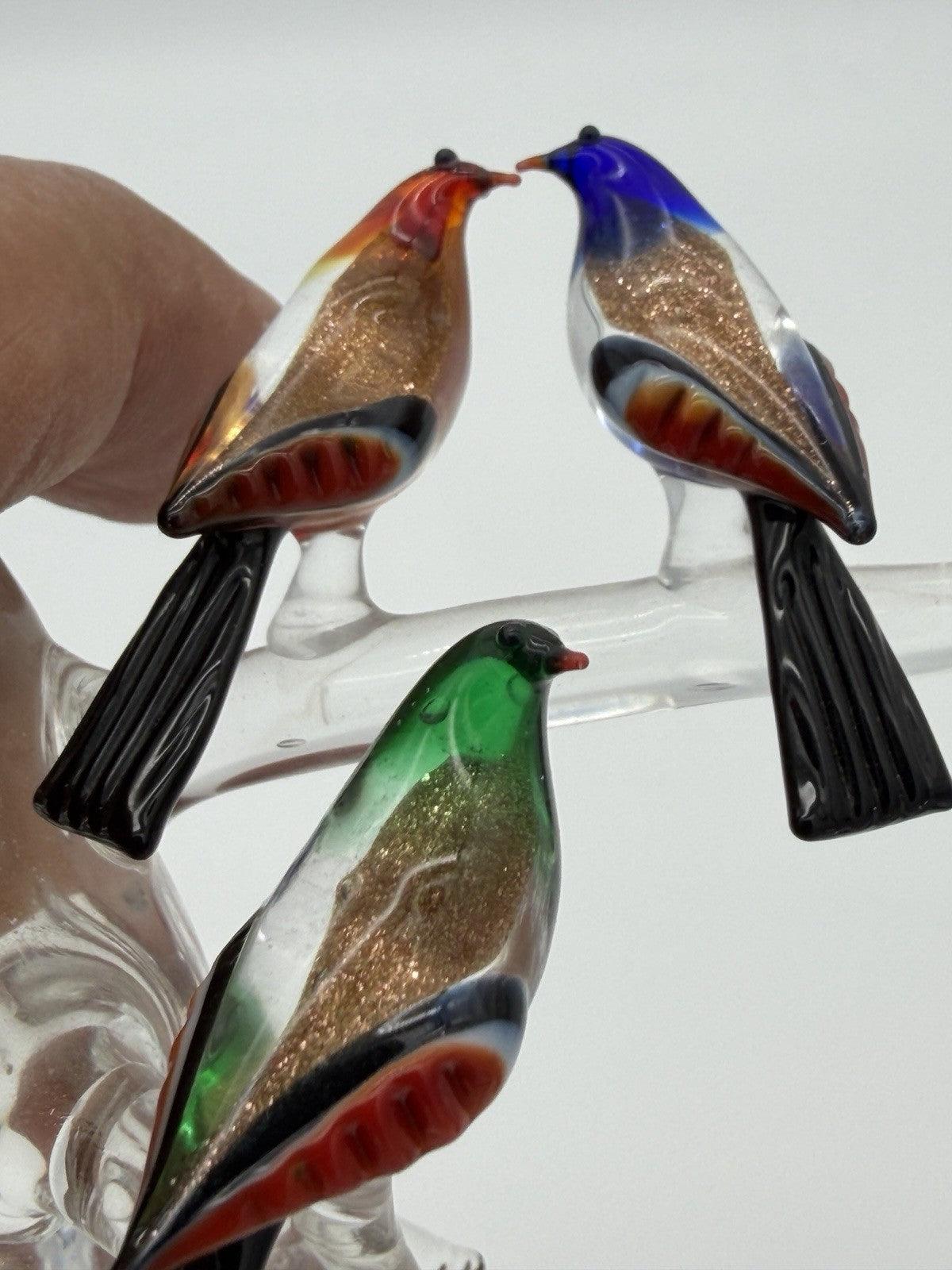 Vintage Murano Venice Italy Art Glass Birds On Branch Miniature Figurine
