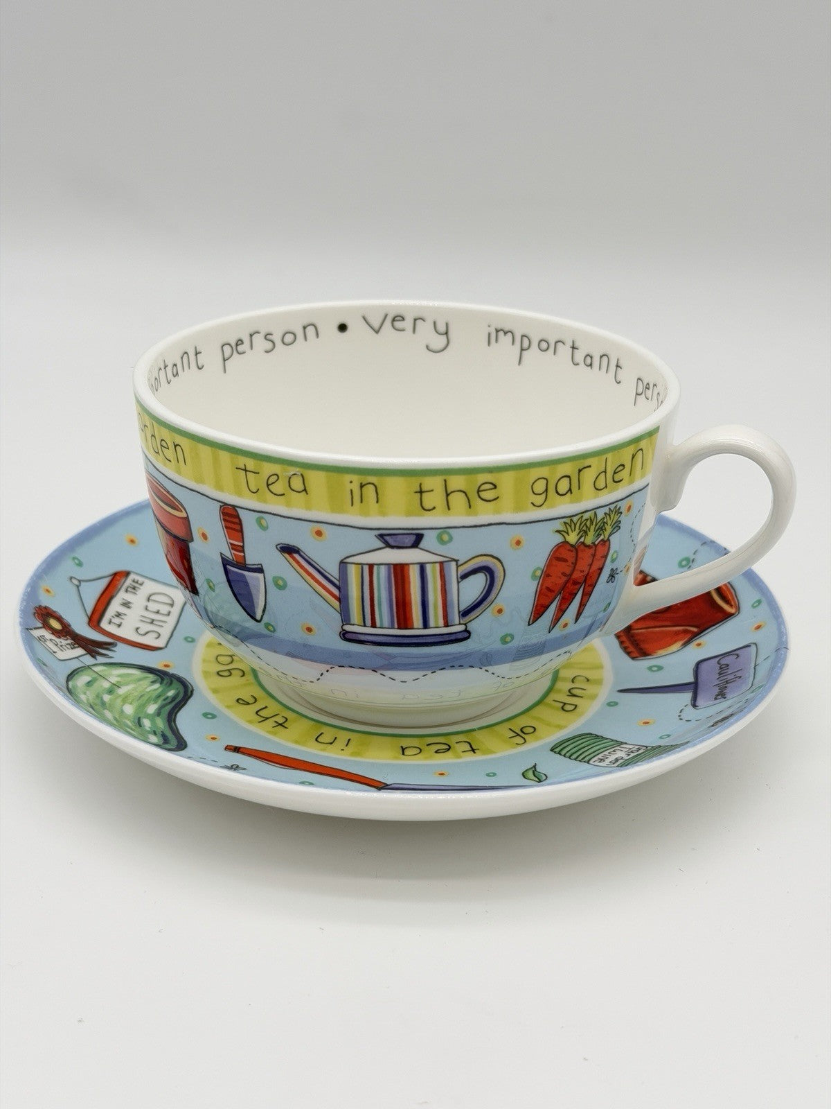 Royal Worcester England Cup & Saucer Set Tea in the Garden Blue 2005 Porcelain