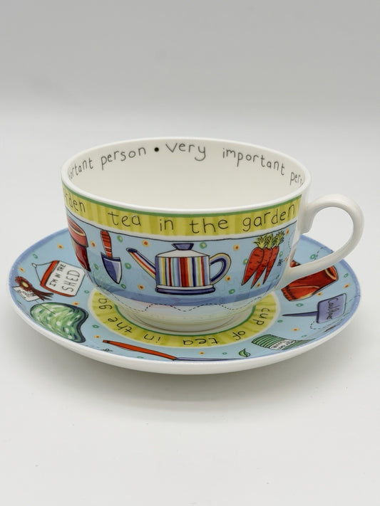 Royal Worcester England Cup & Saucer Set Tea in the Garden Blue 2005 Porcelain