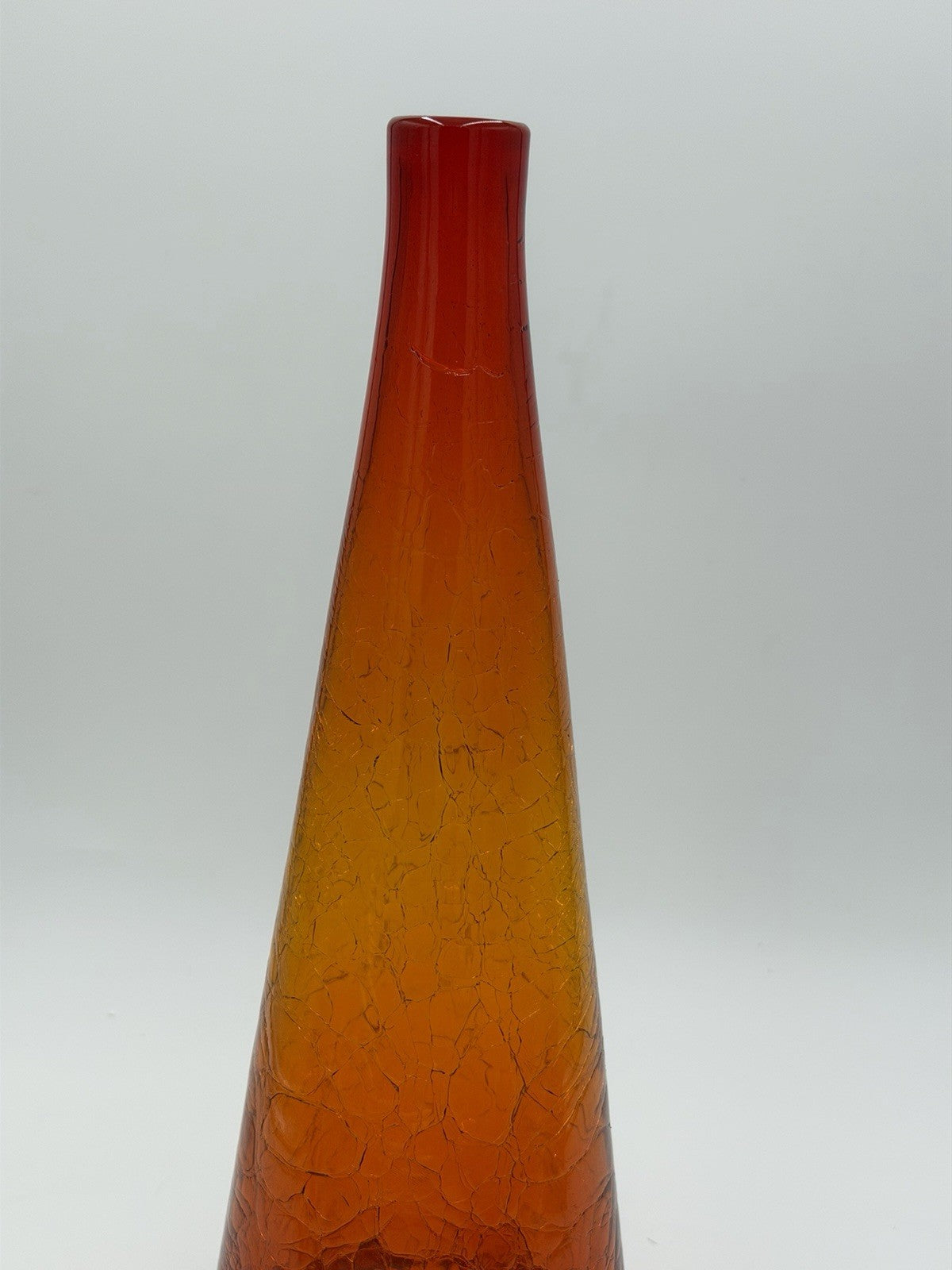 MCM Blenko #6029 Art Glass Crackle Amberina 17” Large Decanter No Stopper