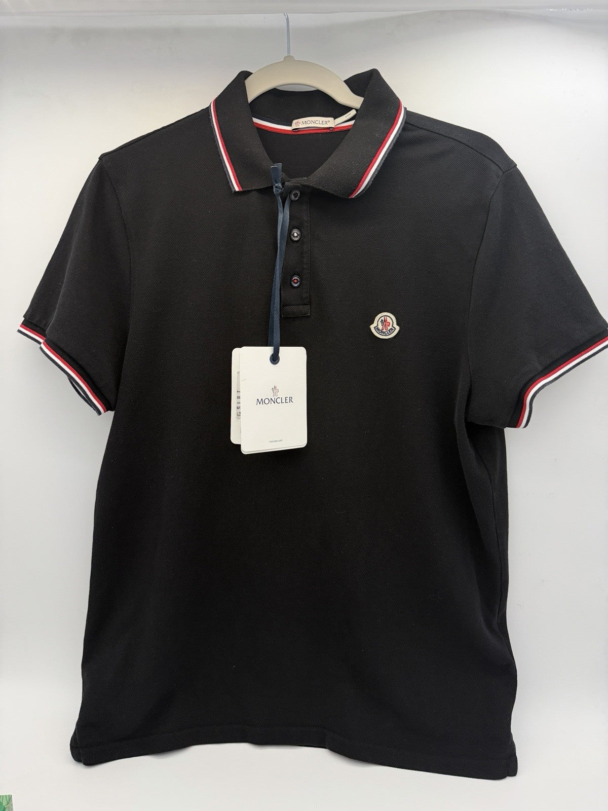 Moncler Men Black Slim Fit Polo Shirt Sz  L Fits M Cotton