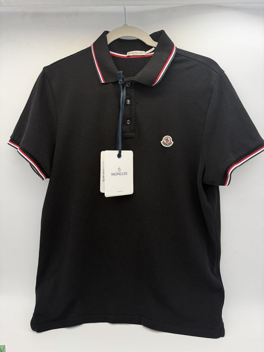 Moncler Men Black Slim Fit Polo Shirt Sz  L Fits M Cotton