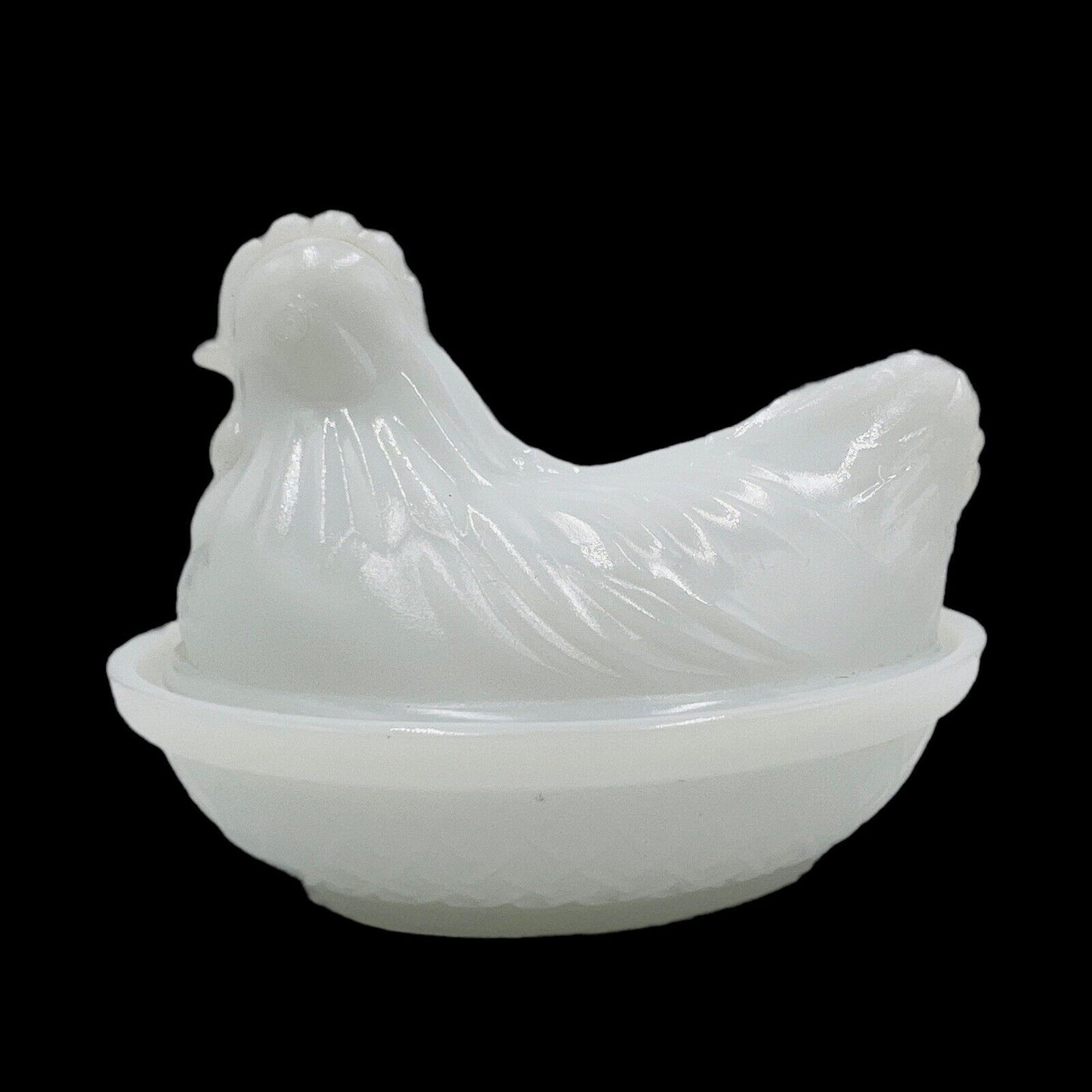 Hazel Atlas  Hen Covered White Milk Glass Nest Covered Dish Vintage Serveware