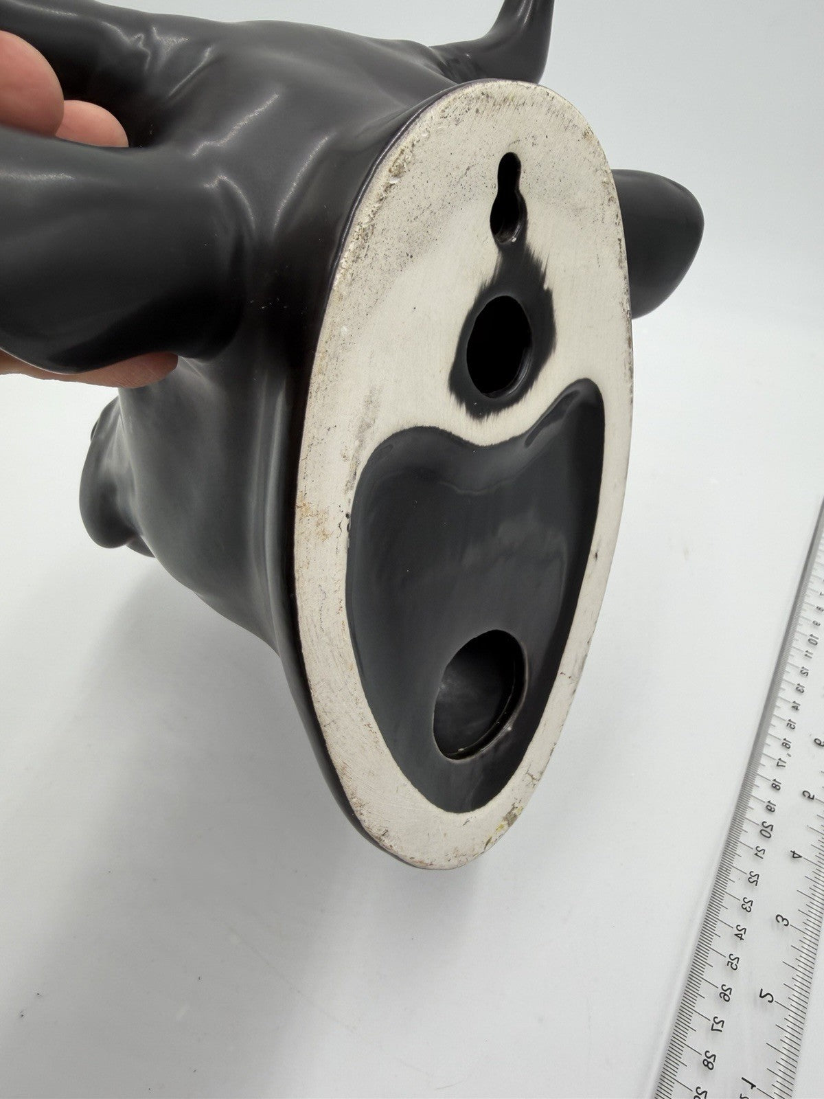 Rare Ceramic Cow Head Black Painted Wall Decor 10”Hx 9.5”W