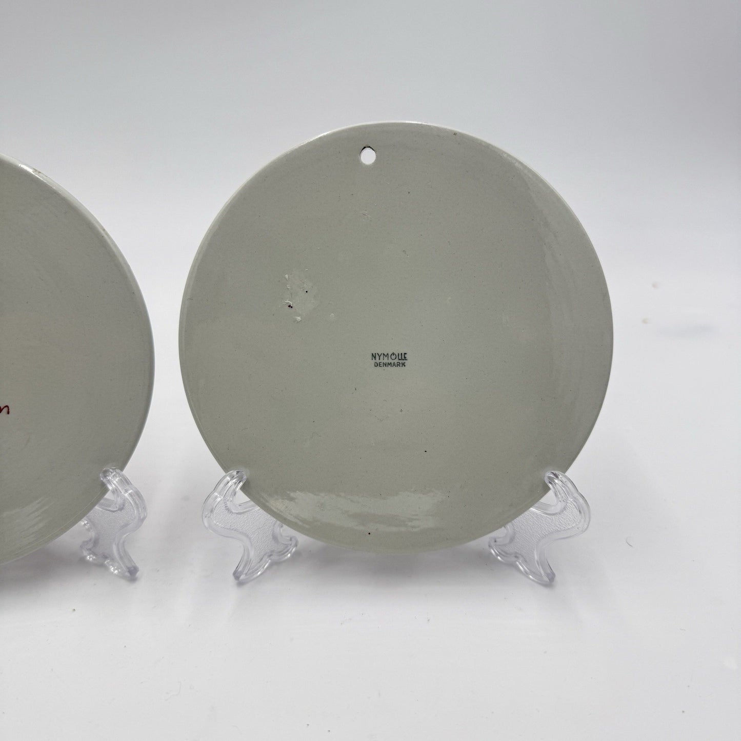 Vintage NYMØLLE Pottery DENMARK  Hand Painted Wall Round Red Tiles Pair