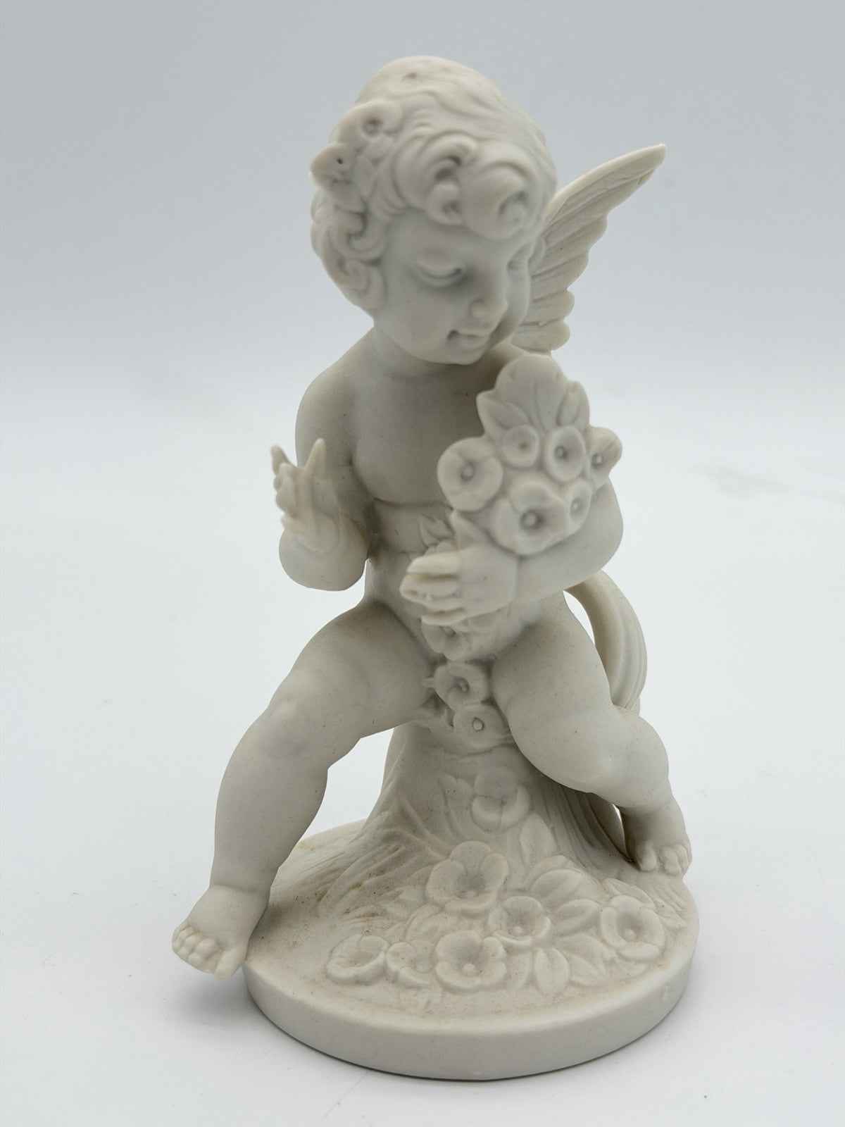 Vtg Dresden Germany White Bisque Porcelain Cherub Cherub Angel SPRING Figurine 5