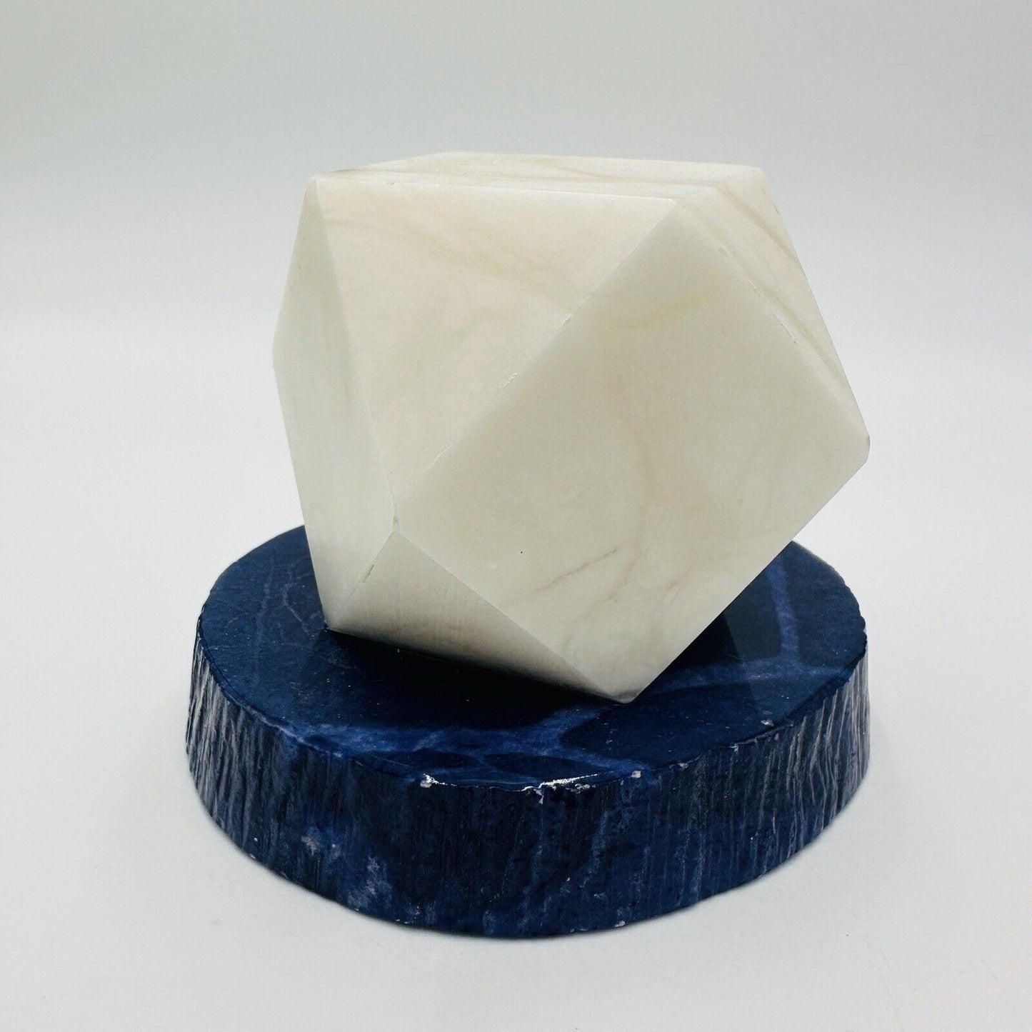 Alabaster Paperweight Hand Carved MCM Geometric Shape Italy Office Decor