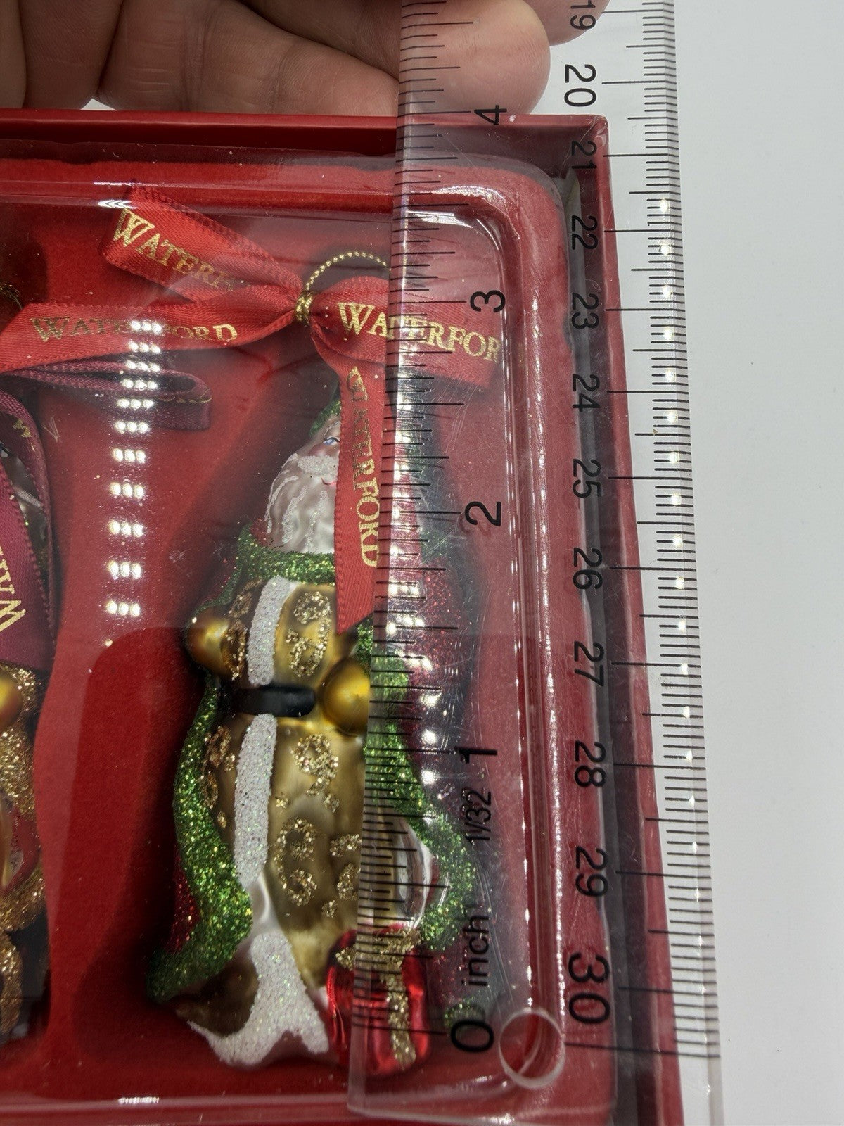 Waterford Holiday Heirlooms Art Glass Santa Christmas Ornaments 3.5”H Set 3 Pcs