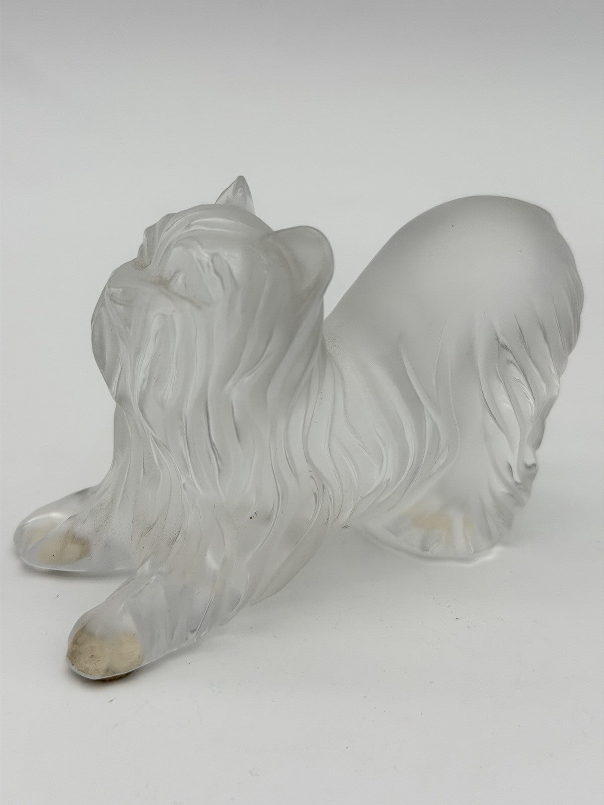 Lalique France Crystal Yorkshire Terrier dog Frosted Detailed 3”x4” Figurine