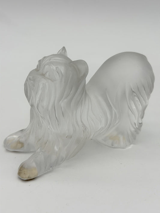 Lalique France Crystal Yorkshire Terrier dog Frosted Detailed 3”x4” Figurine