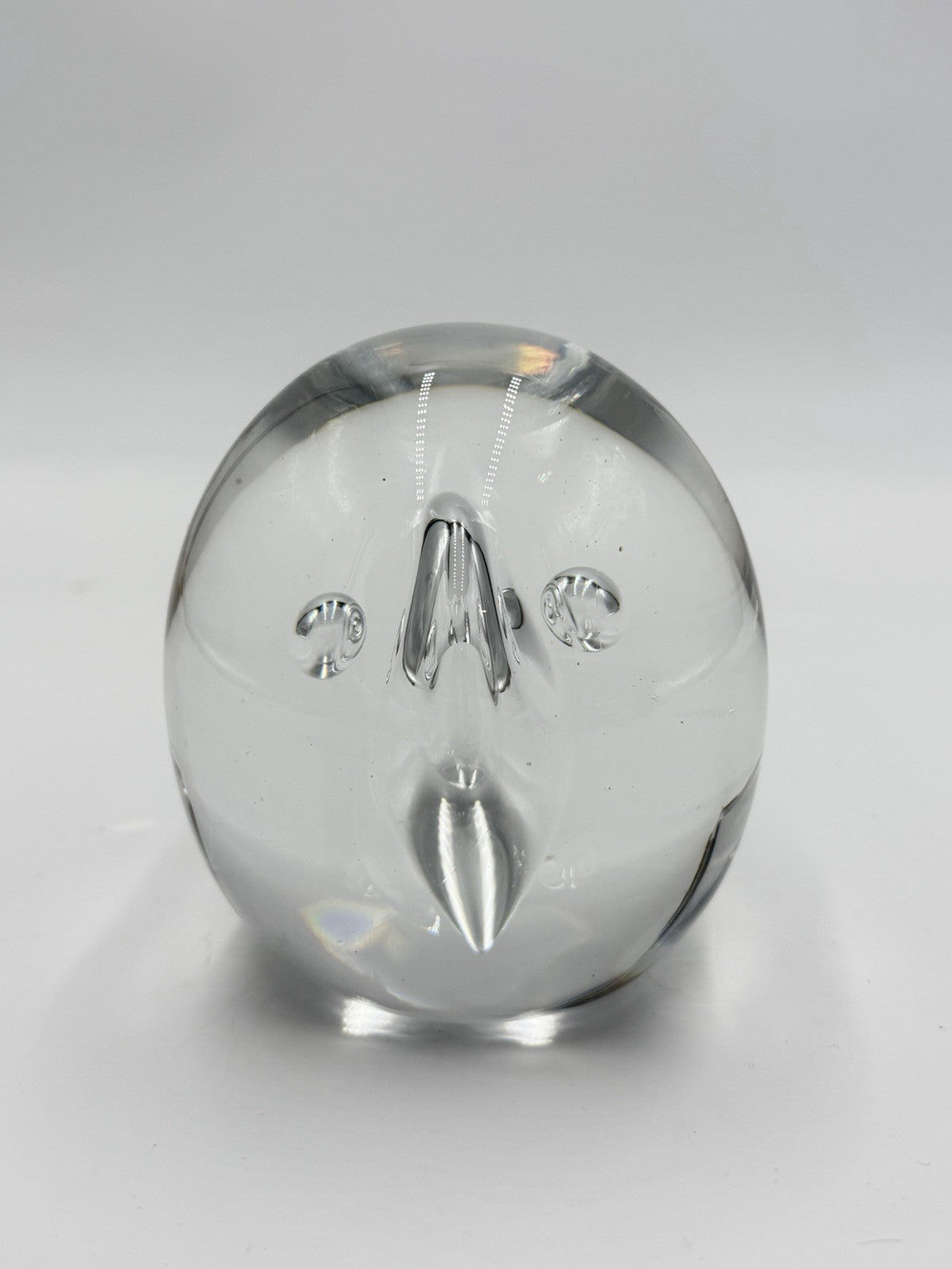 Vintage Åhus Ahus Sweden Art Glass Abstract 1993 Clear Paperweight 3.5”