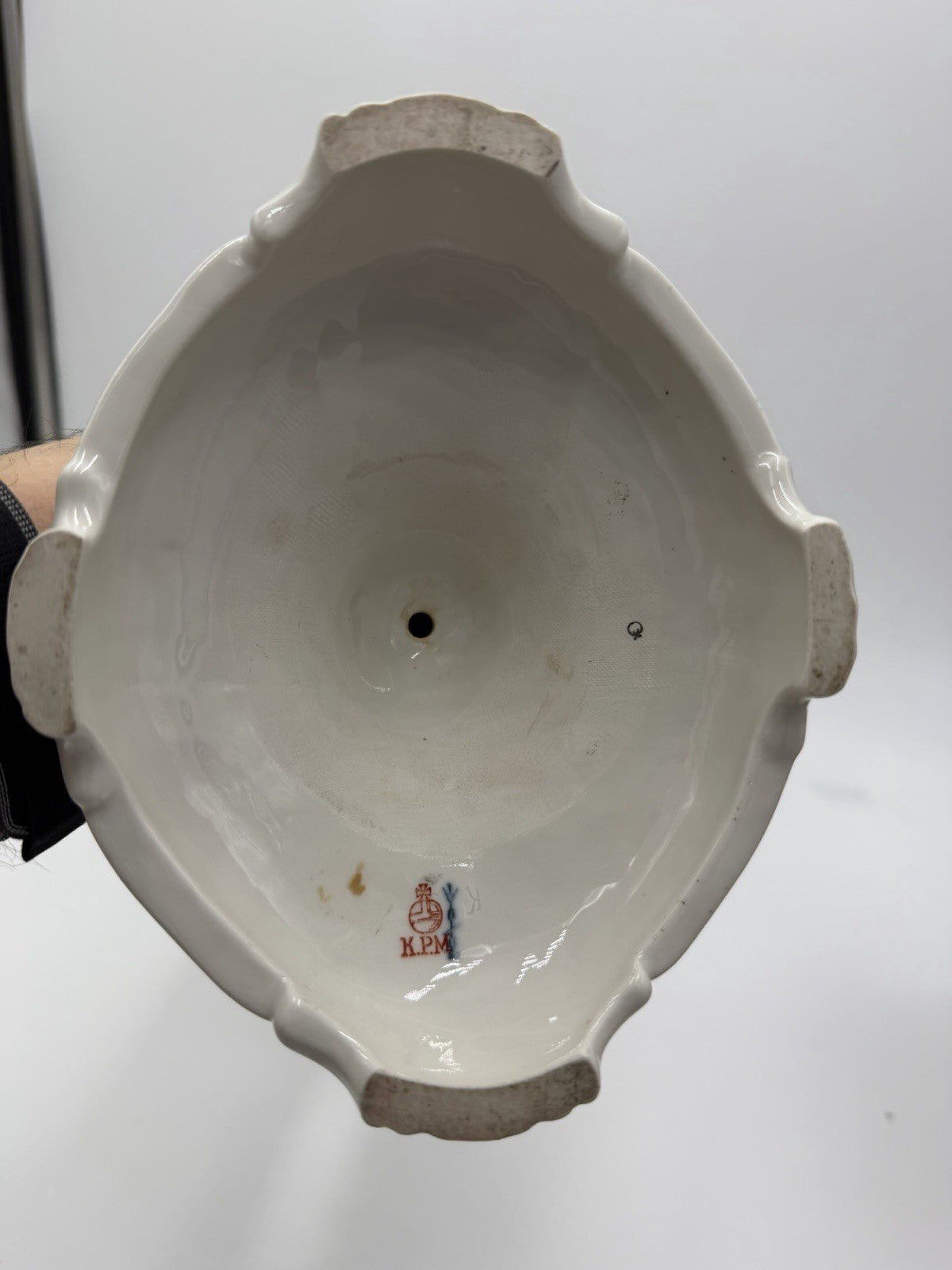 Rare 19th C KPM Berlin Rocaille porcelain candelabra kneeling reading putto 14”