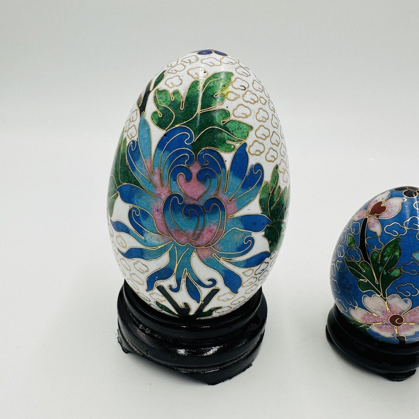 Cloisonné Chinese Easter Eggs Enamel Floral Butterfly Set Set of 3 Vintage