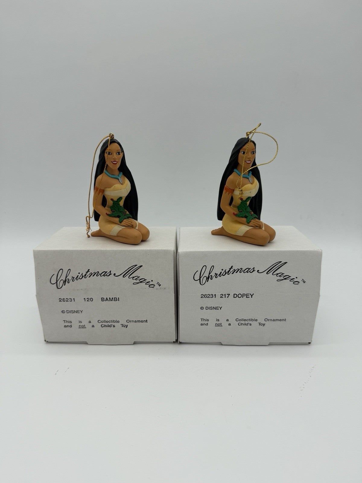 Vintage Disney Grolier Dopey Bambi Pocahontas Christmas Ornaments Vintage 4 PCs
