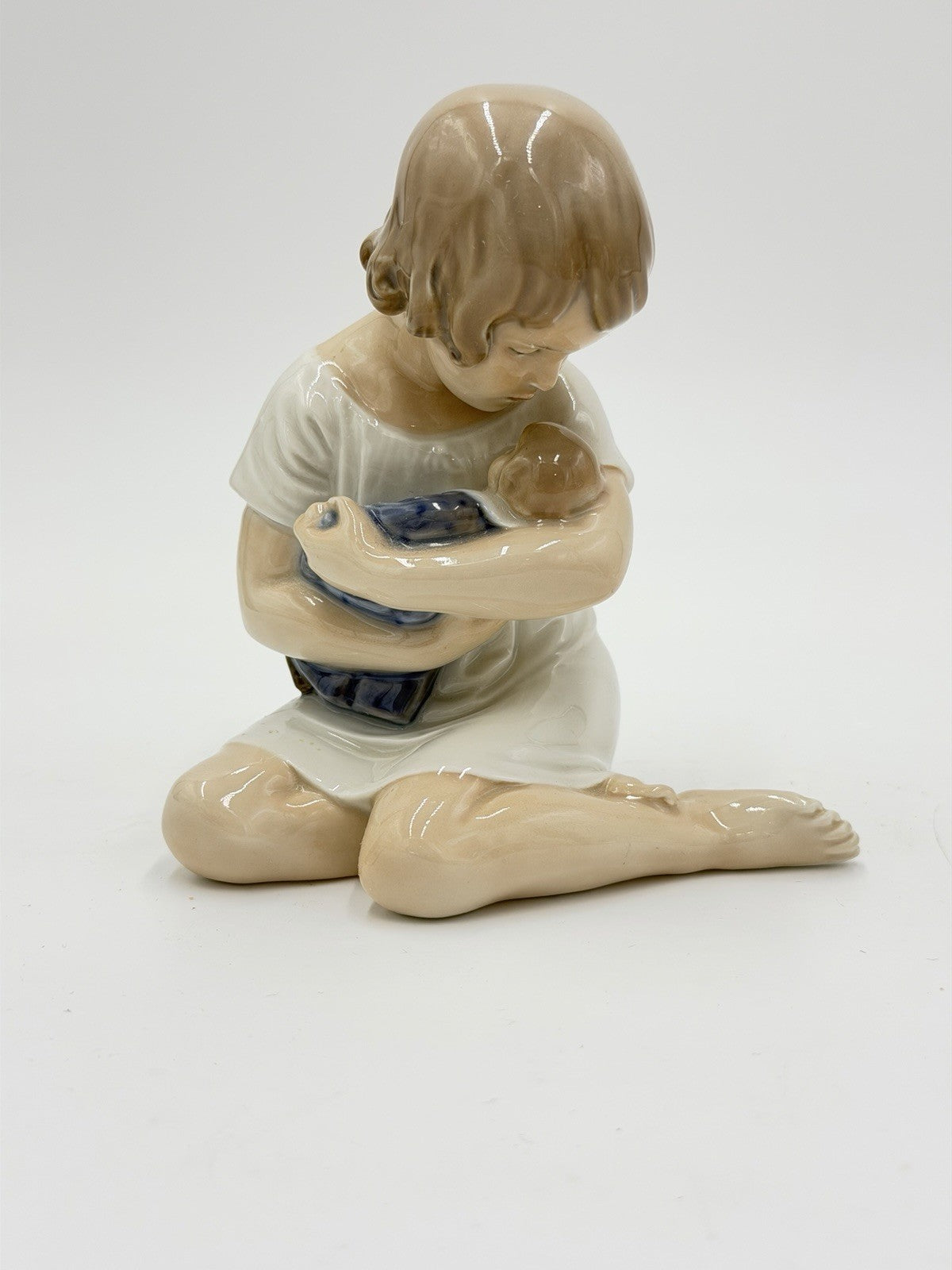 Royal Copenhagen Denmark Porcelain Figurine Girl Cradling Doll 5.25" M.1938