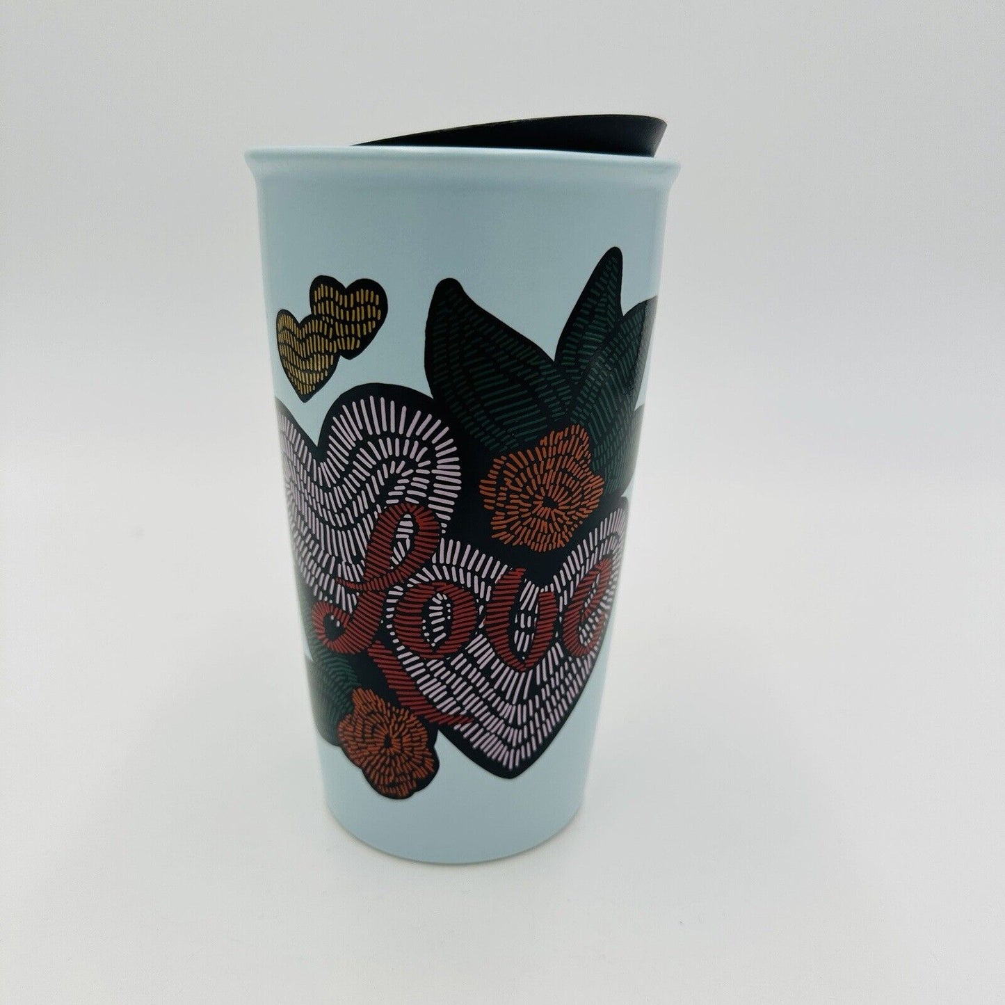 Starbucks Tumbler Love Valentine Stitch Tattoo Cup 12oz Ceramic Blue Coffee Mug