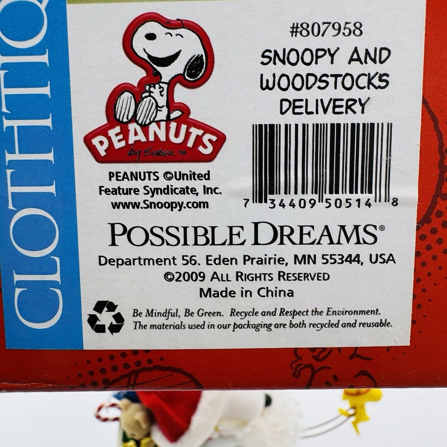 Clothique Peanuts Snoopy &Woodstocks Delivery Possible Dreams Figurine Christmas