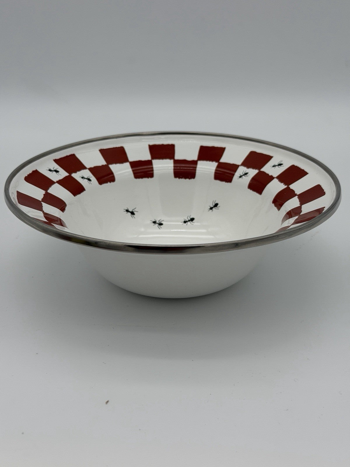 The Golden Rabbit ll by Jean Wilkes 1999 Red Checkered Ants Serving Bowl 7.3”x2”