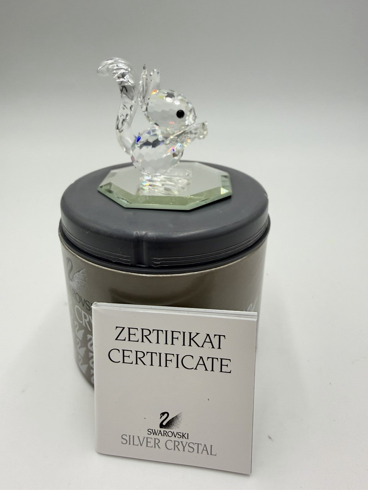 Swarovski Silver Crystal Squirrel with nut Figurine 7662 Black Eyes with Box
