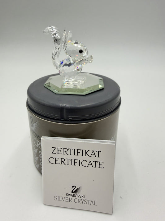 Swarovski Silver Crystal Squirrel with nut Figurine 7662 Black Eyes with Box