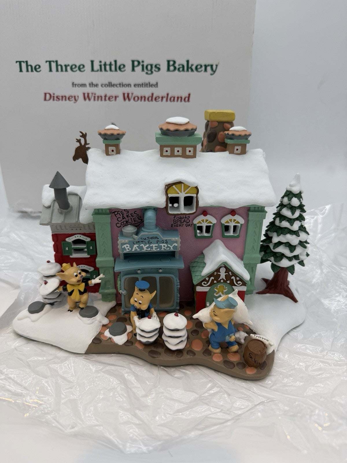 Danbury Mint Disney Winter Wonder Little Pigs Bakery House Village Christmas NIB
