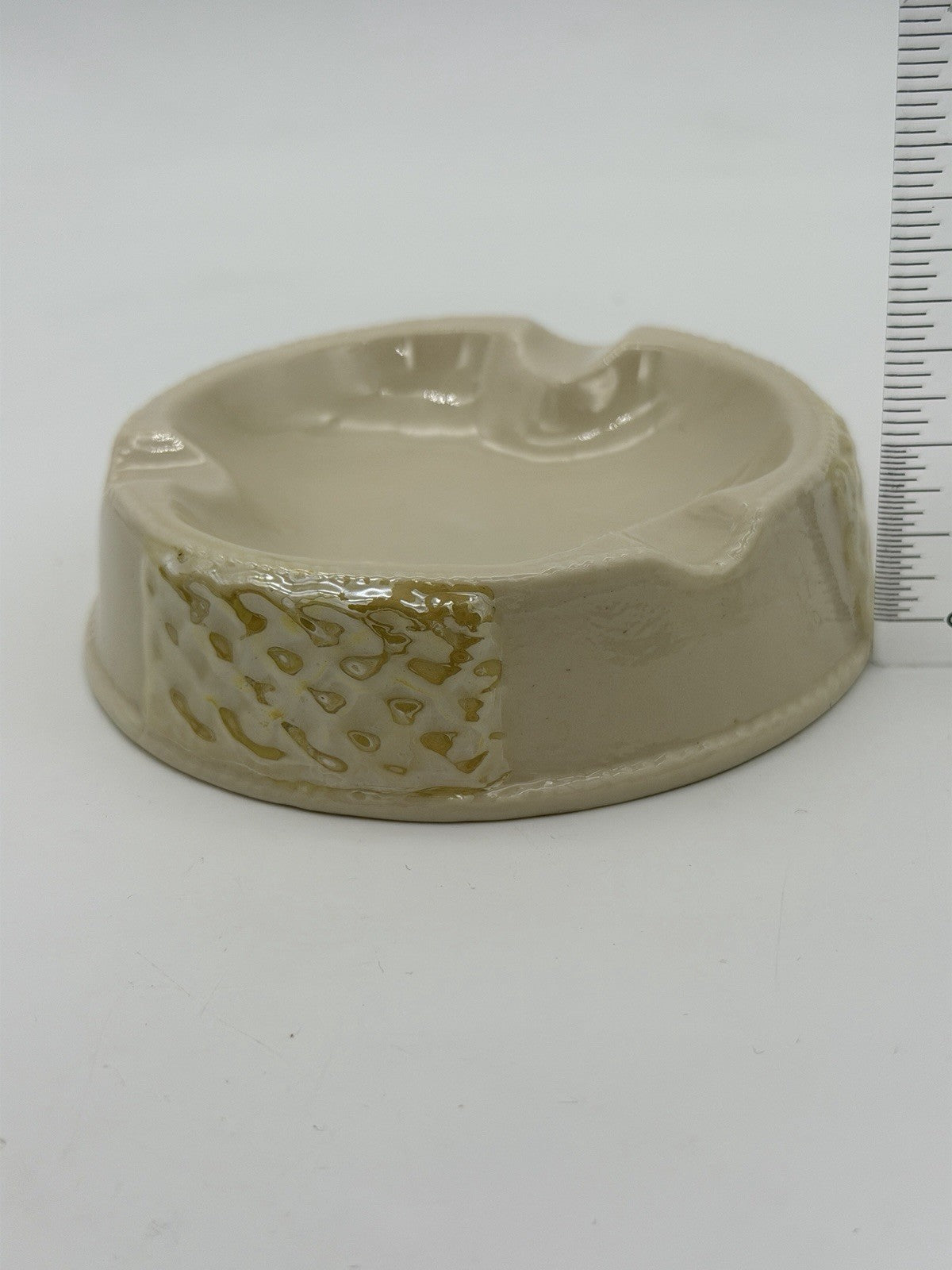 Antique Belleek Ireland 4”Ashtray Basketweave 3rd Black trademark 1926 Porcelain