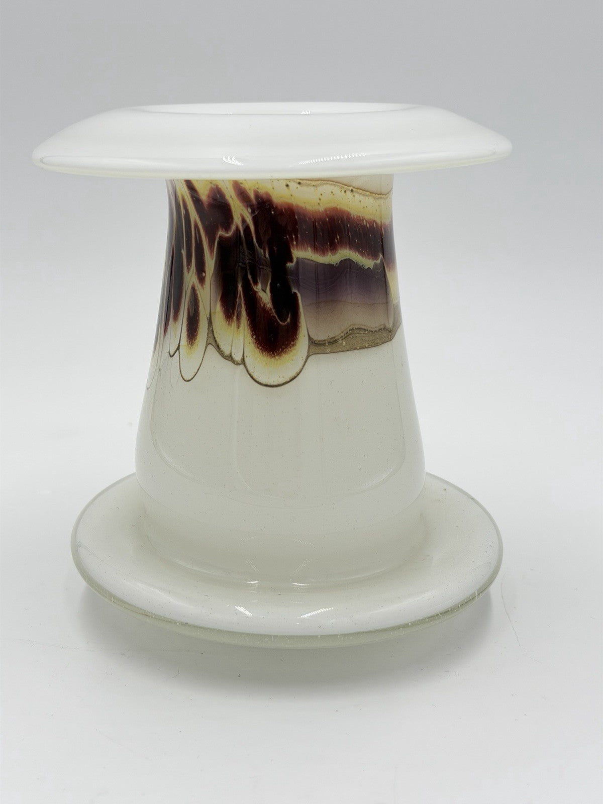 Michael Meilahn Studio art glass vase 1977 signed white drip design Vintage