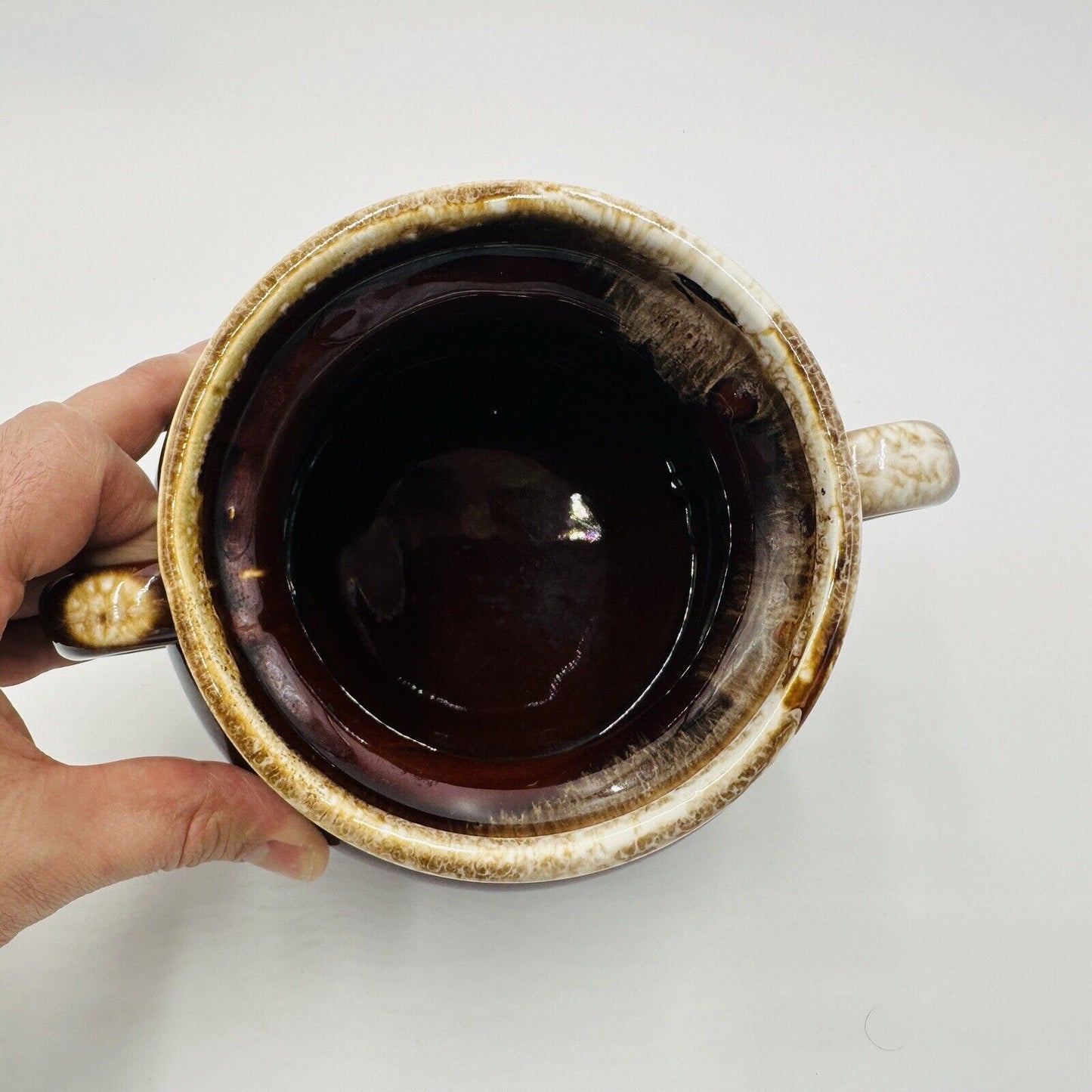 McCoy Pottery Bean Pot Brown Drip Glaze Lidded Handled #341 Vintage USA