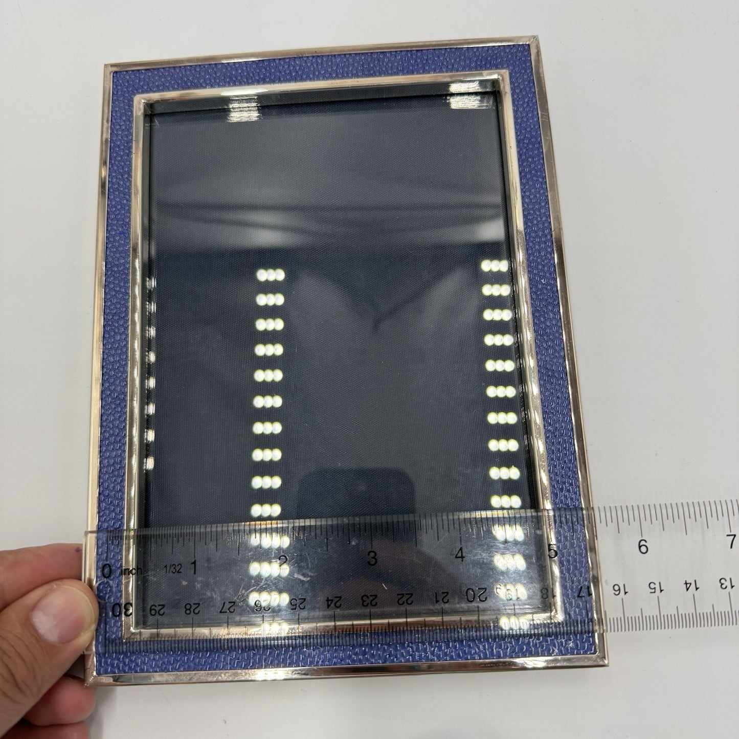 Tizo Italy Sterling Tone Picture Frame Blue Velvet Backing Vintage 5.5”x7.5”
