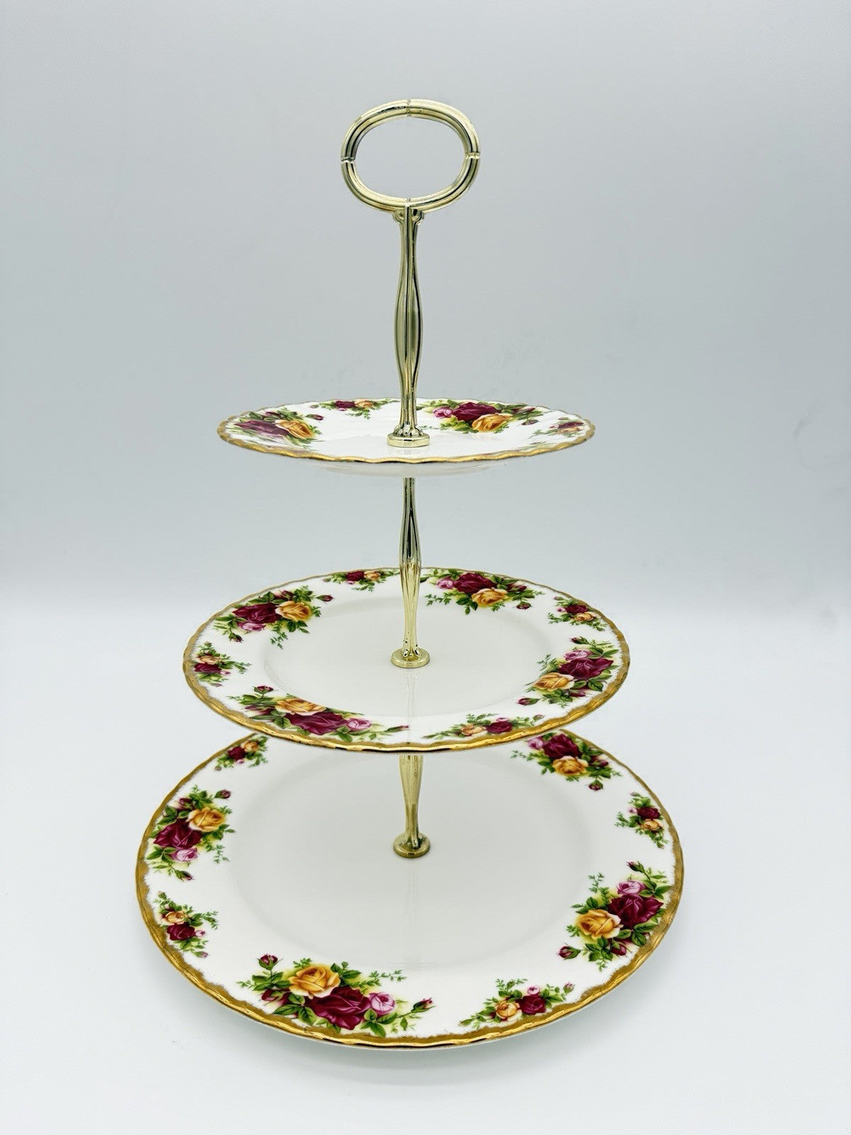 Royal Albert 3 Tier Old Country Roses England Dessert Stand Porcelain 13”vintage