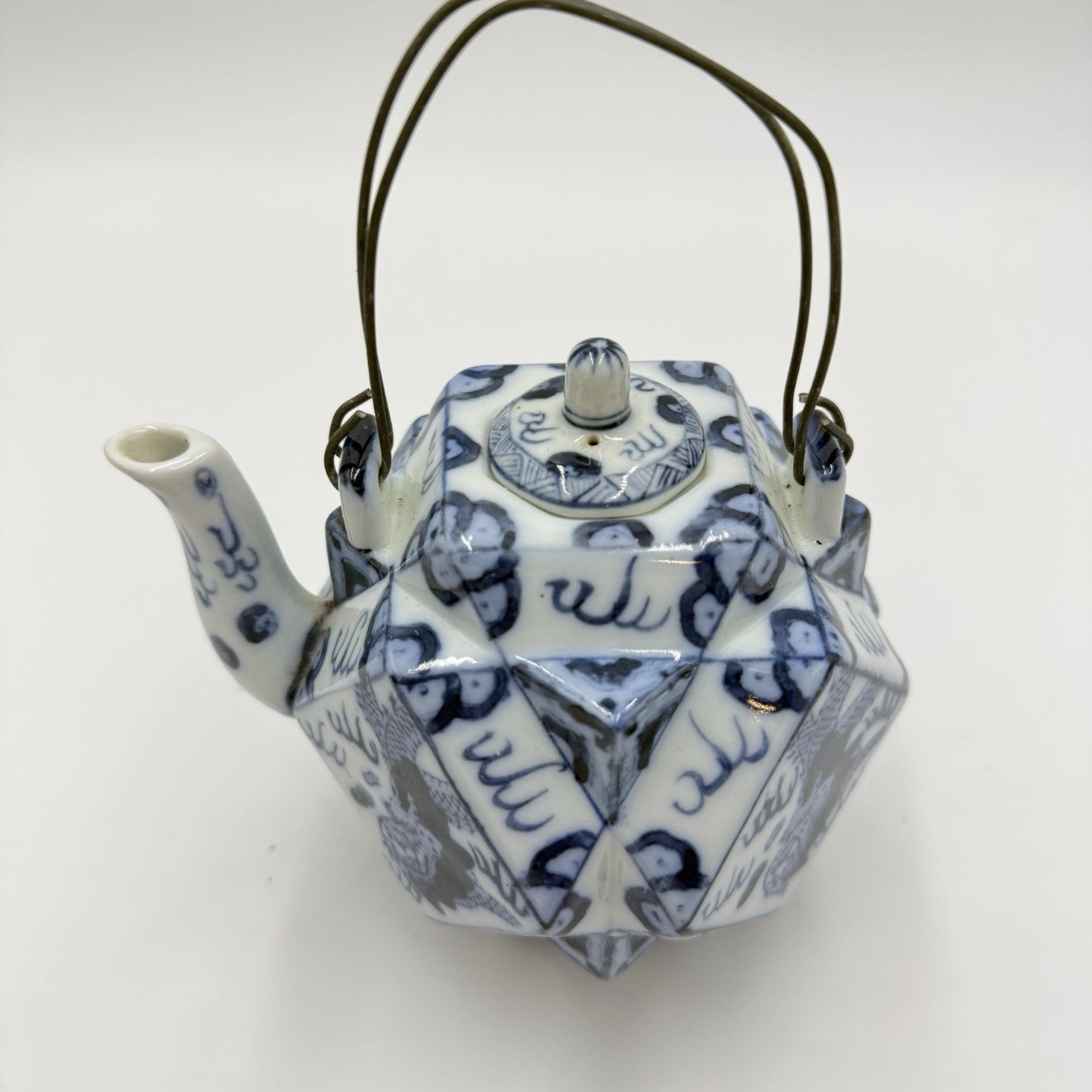 Chinese Glazed Blue And White Porcelain Teapot Painted Dragons Kangxi Mark Small