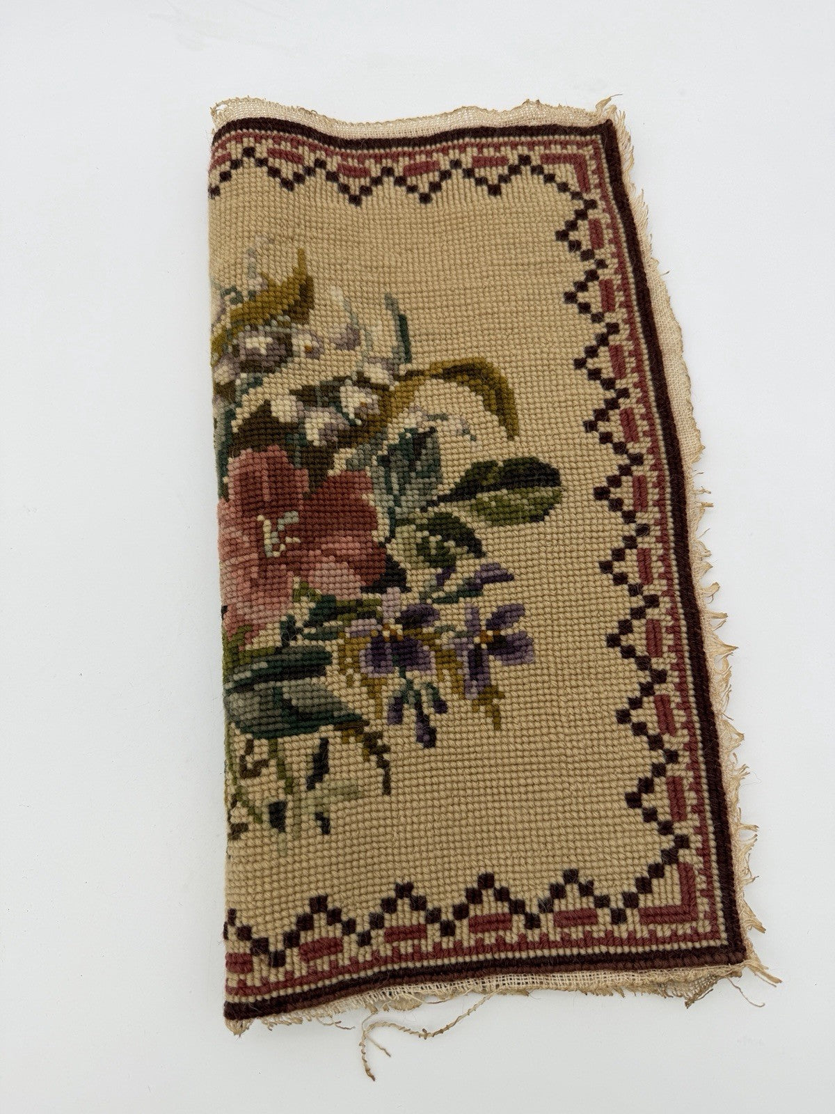 Antique Needlepoint Embroidery Victorian Roses Wool Embroidery panel top 12”x12”