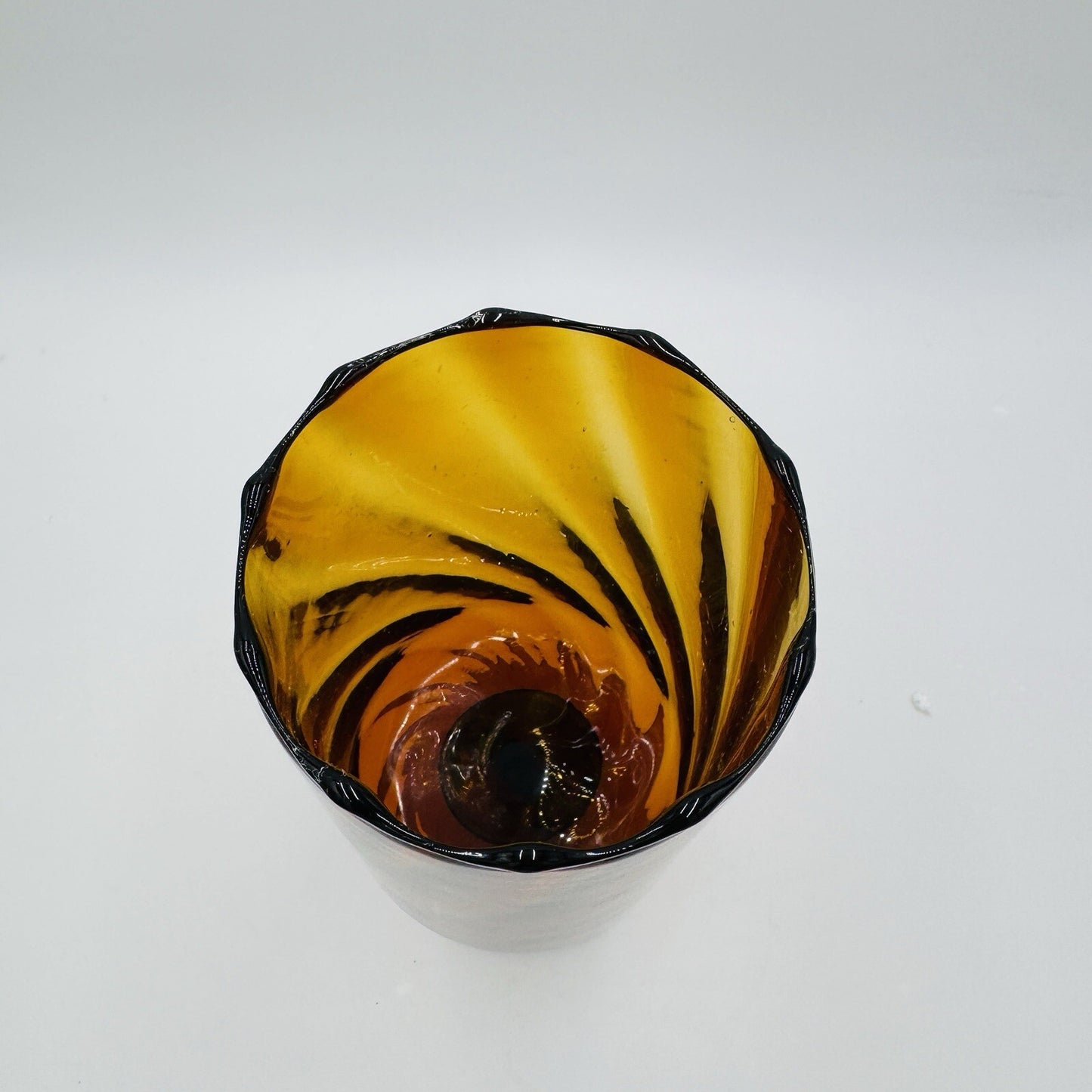 MCM Empoli Art Glass Italy Amber Optic Footed Twisted  Swirl Stem Vase Compote